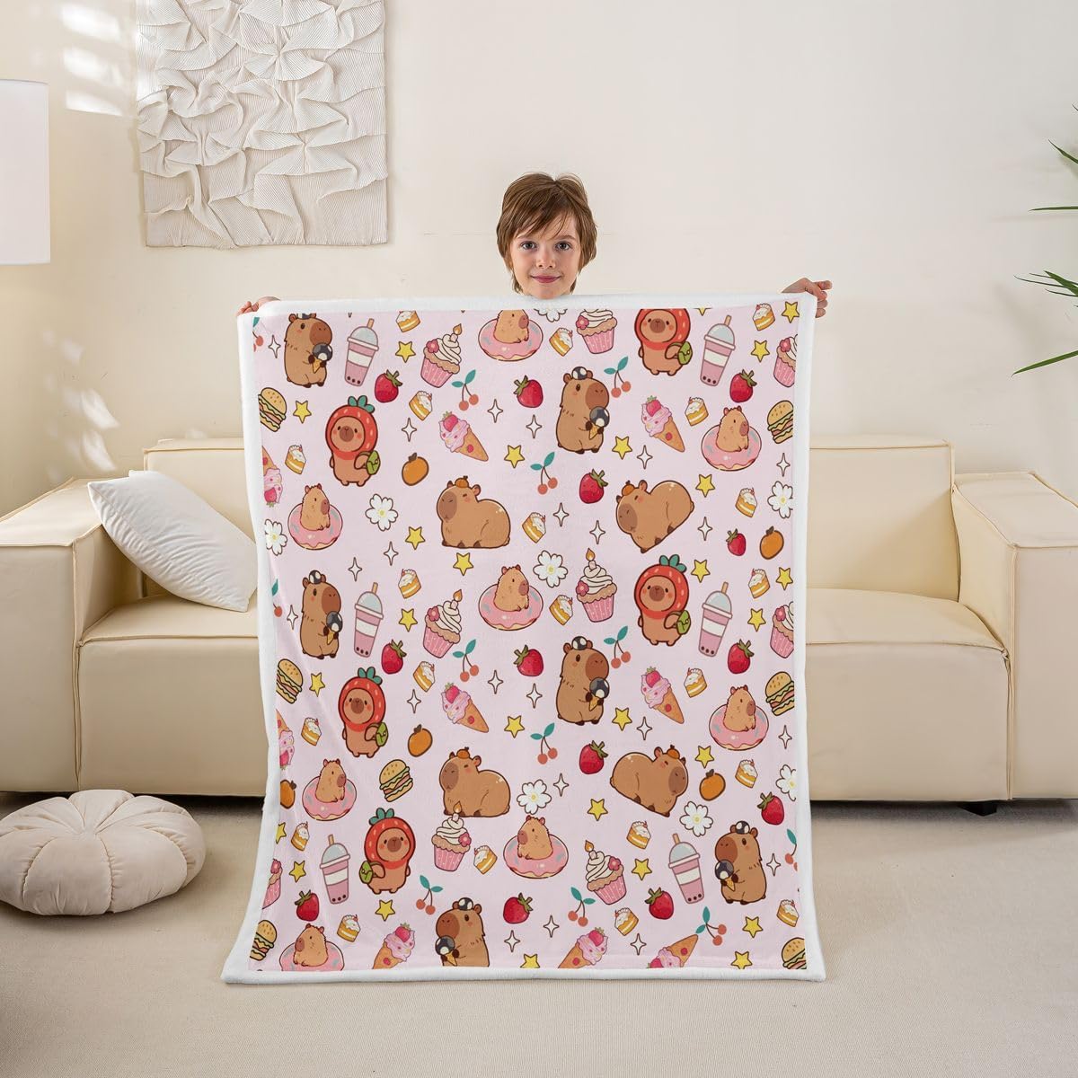 Feelyou Kawaii Capybara Sherpa Throw Blanket for Couch Capybara Gifts Super Soft Cozy Fleece Cartoon Blanket for Winter, Plush Throw Animals Lovers Baby 30"x40" All Season