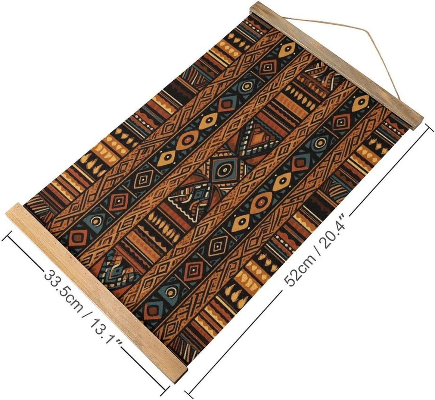 Vintage Traditional African Design Pattern Poster with Wooden Frame Personalized Linen Hanging Scroll Painting Rustic Wall Hanging Illustrative Modern Artwork Decor for Home Living Room Bedroom Office