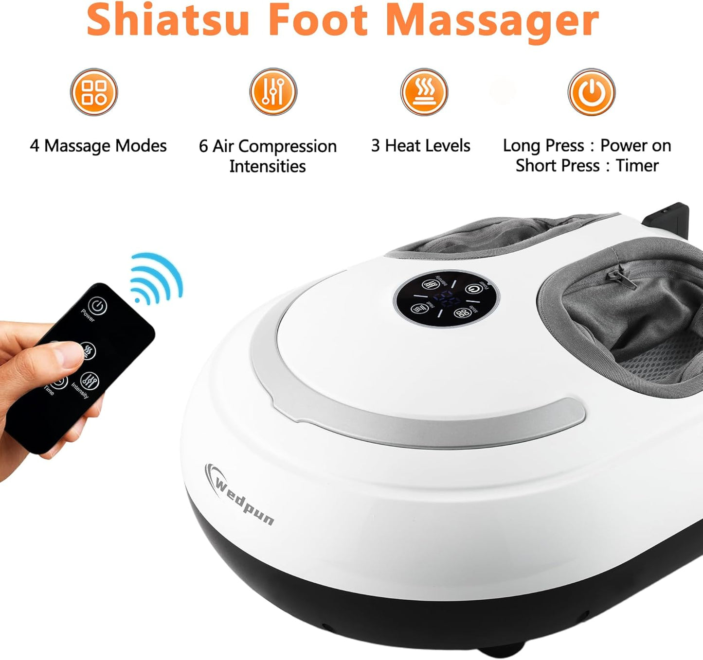 Shiatsu Foot Massager with Heat Electric Feet Massage Machine for Plantar Fasciitis Relief Adjustable Air Compression & 3 Temperature Levels Perfect for Home or Office White