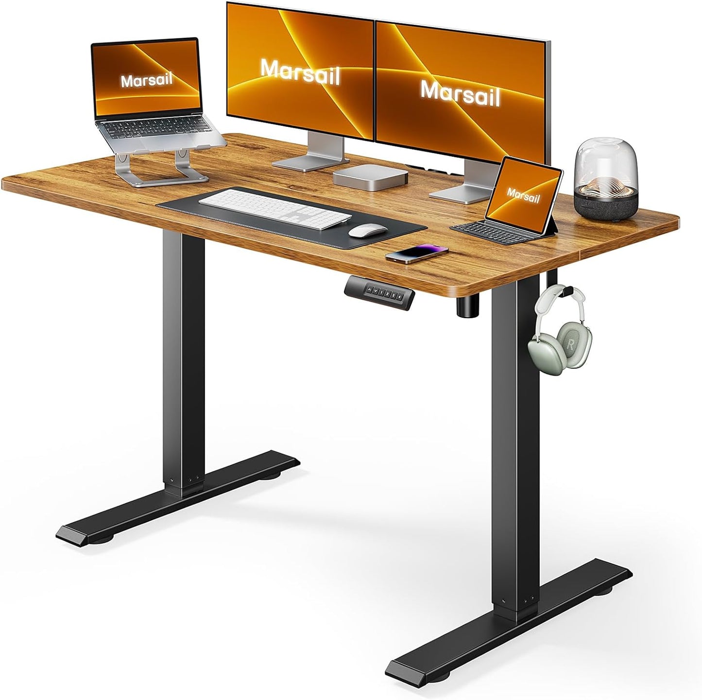 Marsail Standing Desk, Adjustable Heights Desk, Stand Up Desk, 40x24 Inches Desktop for Home Office or Gaming Computer use, with 4 Memory Presets, Headphone Hook, Cable Organizer