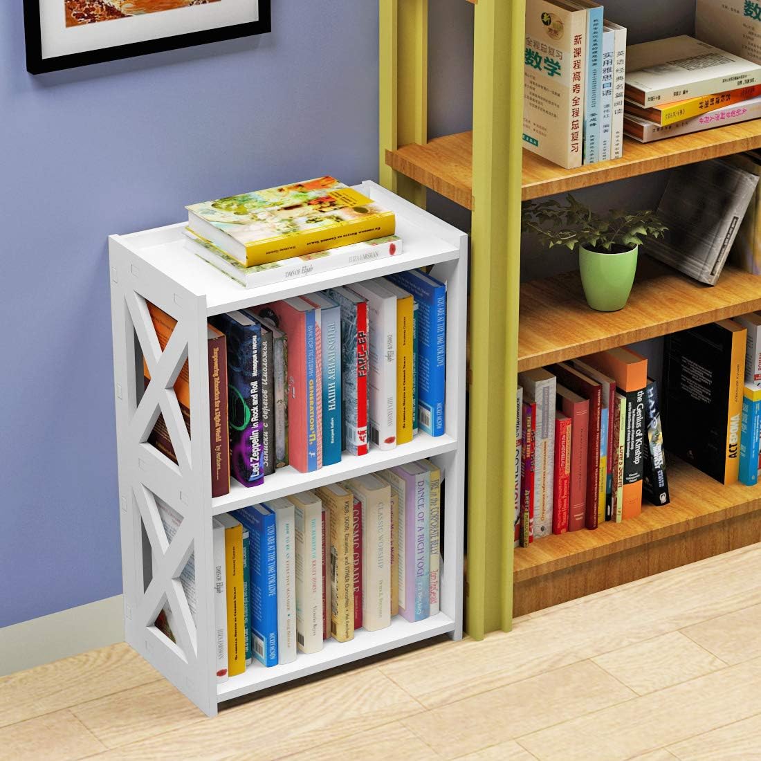 Side Table, 3 Tier 2 Shelf Small Bookshelf Bookcase for Small Spaces, Bedside End Table Nightstand, Kids Book Storage Shelves for Bedroom Living Room Office, White