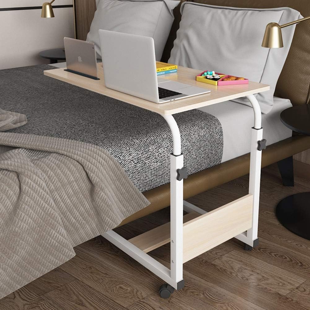 Adjustable Overbed Table with Lockable Wheels - Rolling Bedside Eating Tray for Elderly, Bedridden - Height Adjustable Medical Table for Reading