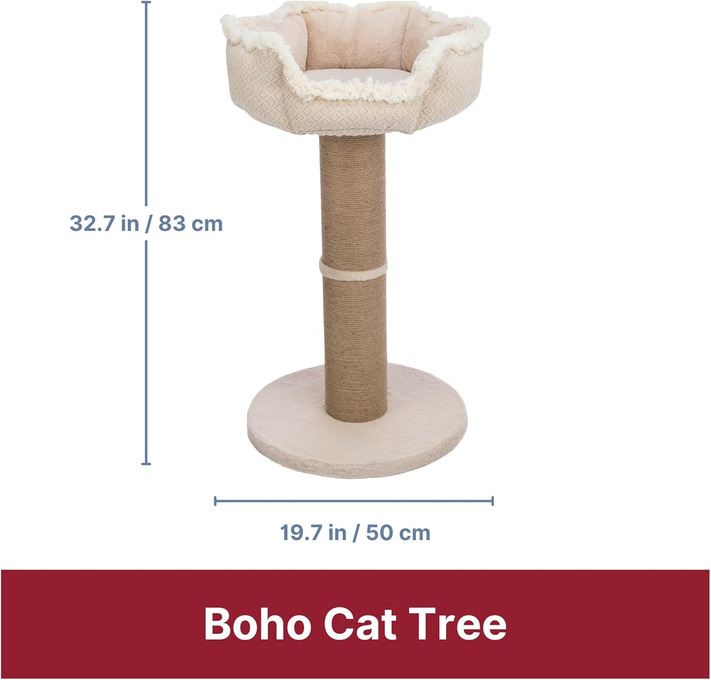 Trixie Boho Cat Scratching Post 32.7 Inch - Cat Scratcher with Soft Fabric Covering Base and Jute-Wrapped Post - with Platform Bed - in Beige