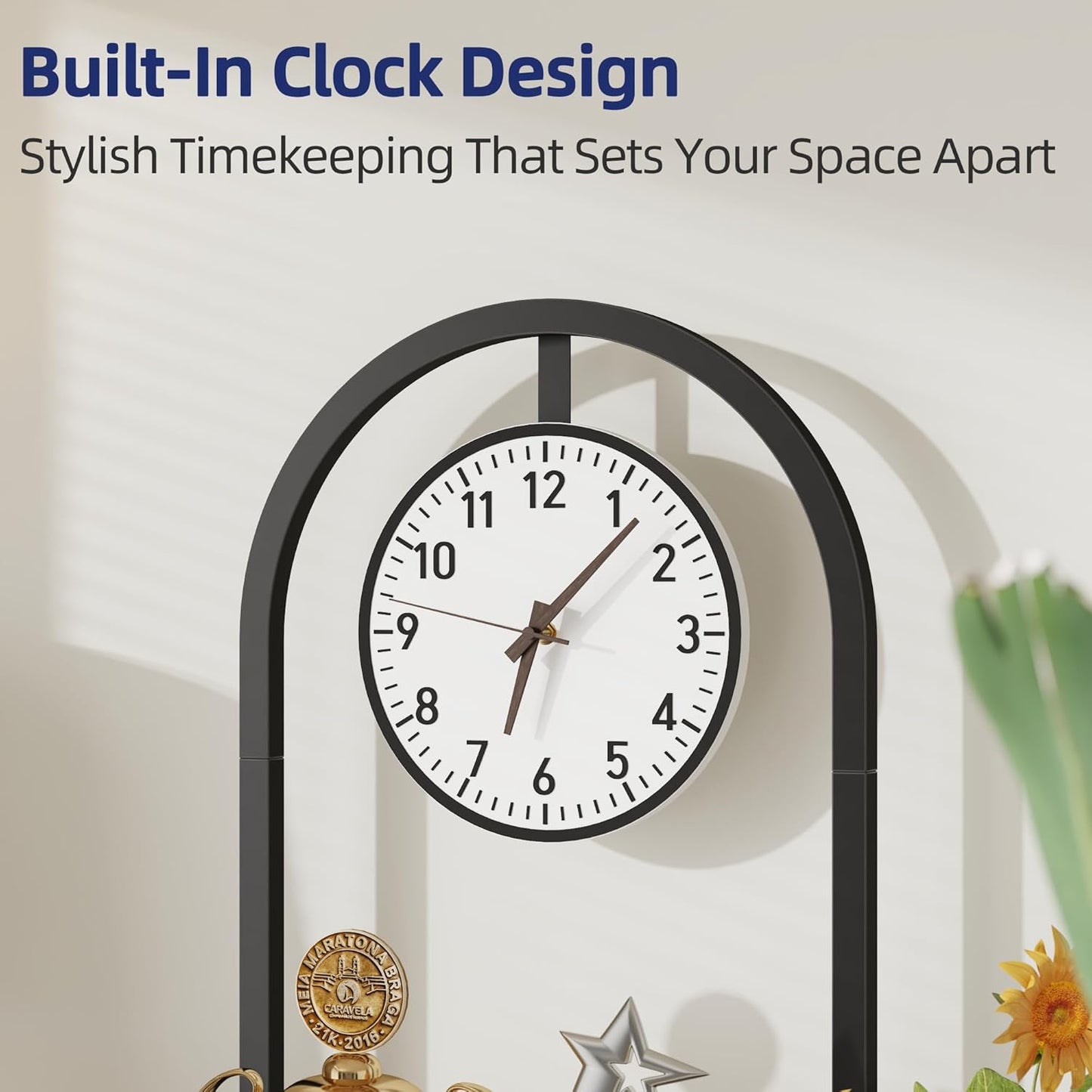 Bookshelf with Wall Clock, Triple Bookcase with Open Display Shelves, Industrial Style Book Shelves, Modern Display Shelf for Living Room, Bedroom, Home Office, Rustic Brown, 29.8" W