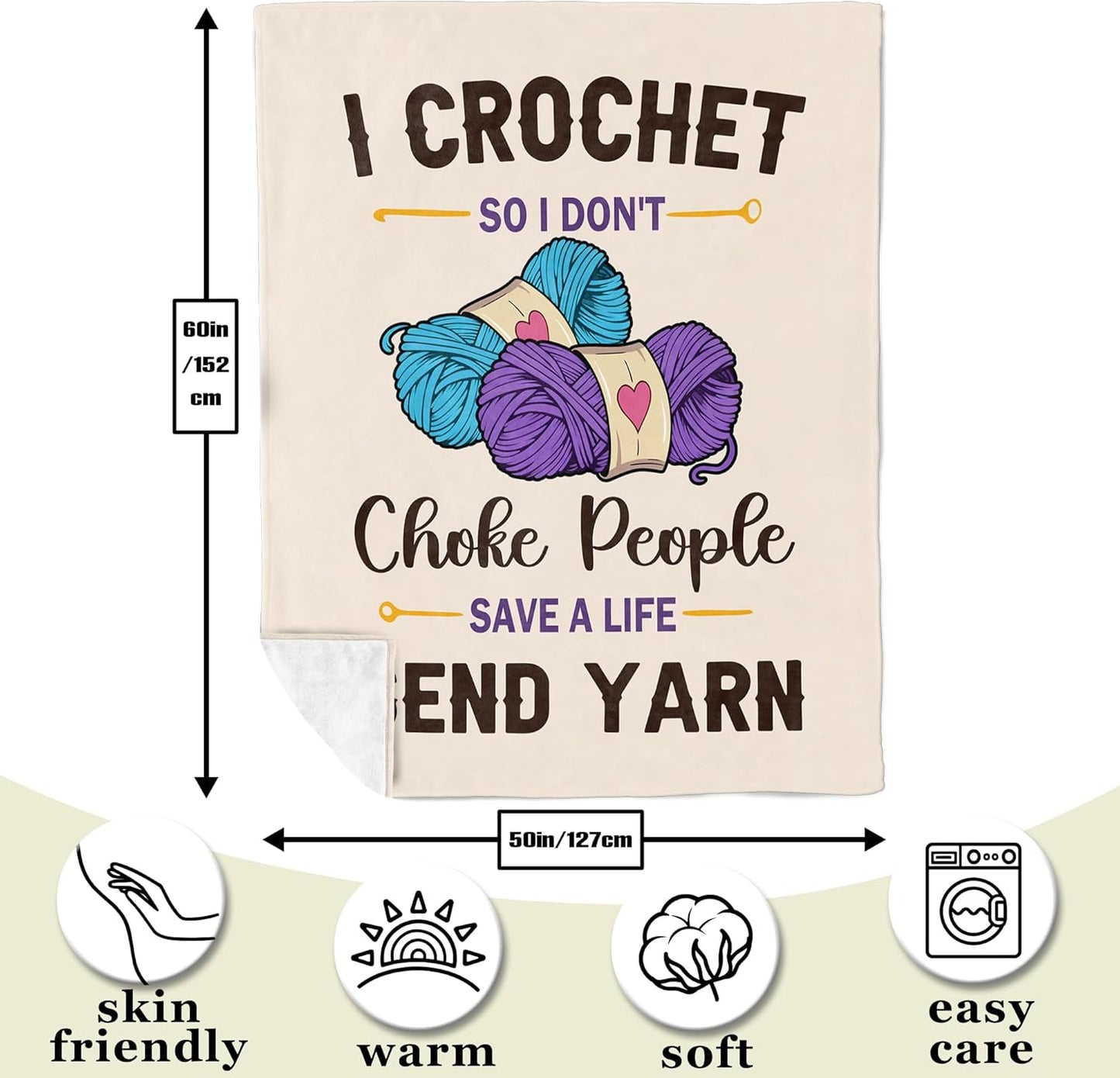 Xutapy Crochet Gifts Blanket 60’’X50’’, Crochet Accessories/Stuff Gift for Crocheters Knitters Women, Christmas Birthday Present for Knitting Crafter, Funny Crocheting Throw
