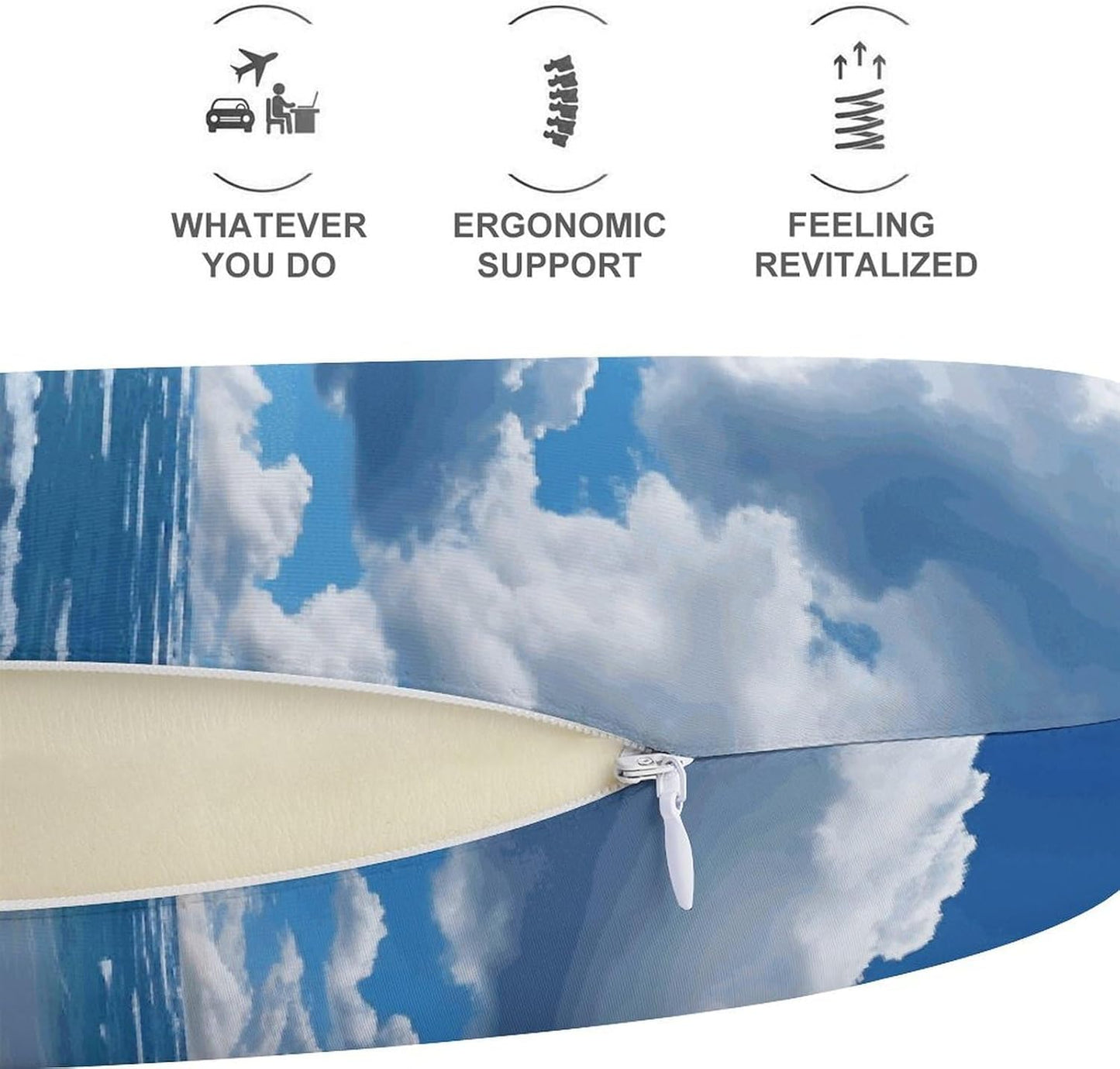 Blue and White Cloud Neck Pillow Memory Foam U Shaped Pillows Portable Pillows for Shoulder Travel Head Support Pillow with Concealed Zipper for Airplane Car Home Office