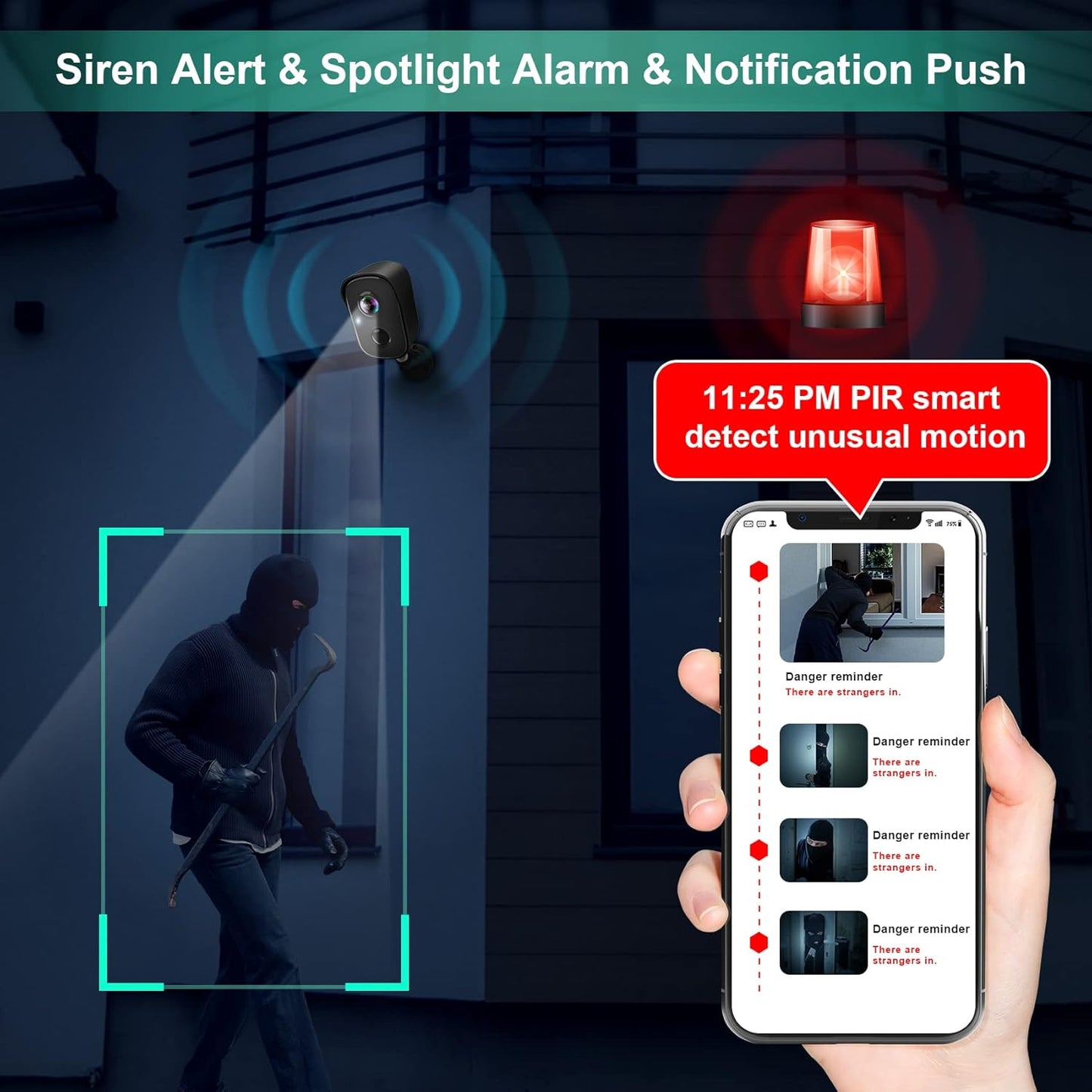 Security Cameras Wireless Outdoor, 2K Battery Powered AI Motion Detection Spotlight Siren Alarm WiFi Surveillance Indoor Home Camera, Color Night Vision, 2-Way Talk, Cloud/SD Storage-Black WiFi Camera