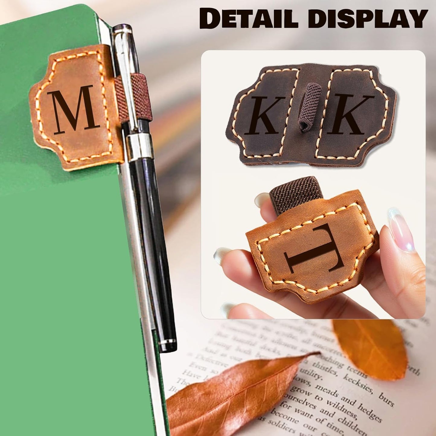 Personlized Magnetic Leather Bookmarks with Pen Holder, Customized Book Marks Clip 26 Letters Bookmark for Reading Women, Men, Cute Initials Book Markers for Book Lovers (Red, A)