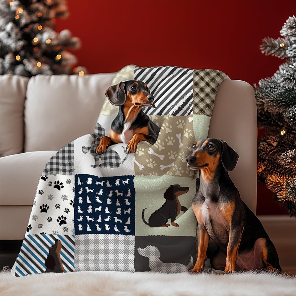 Dachshund Blanket - Cute Wiener Dog Gifts for Women - Lightweight Cozy Flannel Fleece Throw - 60"x50"