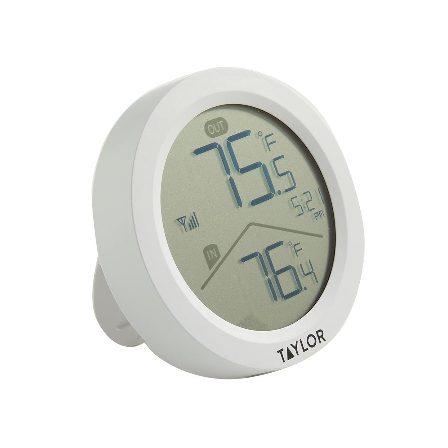 Taylor Digital Wireless Round Indoor Comfort Level Thermometer and Clock, Wireless Remote Sensor, Easy-to-Read Display for Home, Office, Greenhouse, Nursery, and Indoor Areas, LCD, White