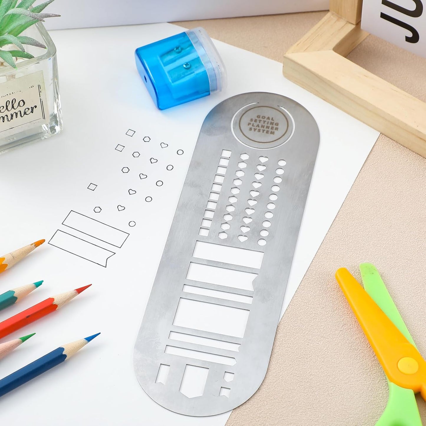 Faccito Stainless Steel Metal Stencil Bookmark 2.5 x 8 Inches Bookmark Journaling Metal Journal Stencil for DIY Engraving, Painting, Template, Scrapbook, Planner(Silver)