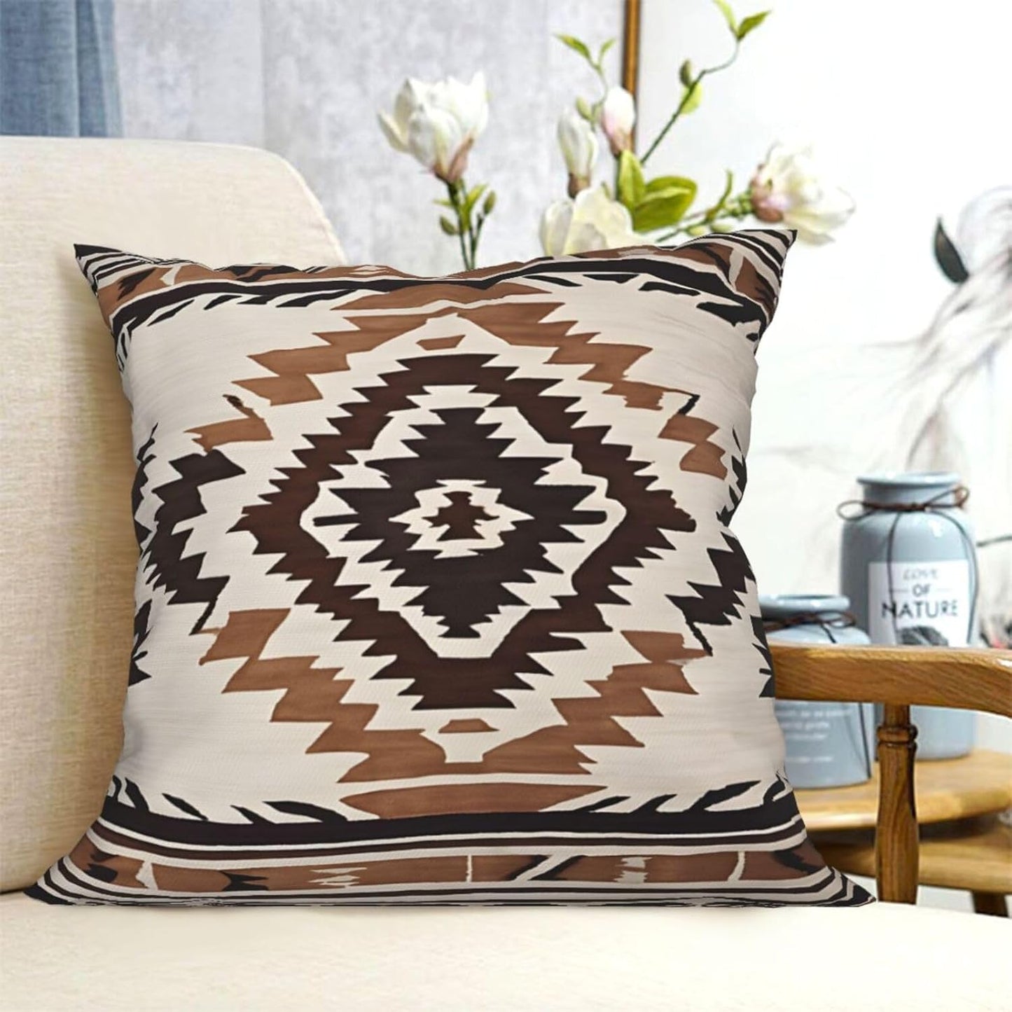All-Season Square Pillow Covers 18"X18", Native, Decorative Throw Pillow Covers for Sofa Bed Couch, Hidden Zipper Cushion Cover, Square Lumbar & Accent Pillowcases for Home Decor