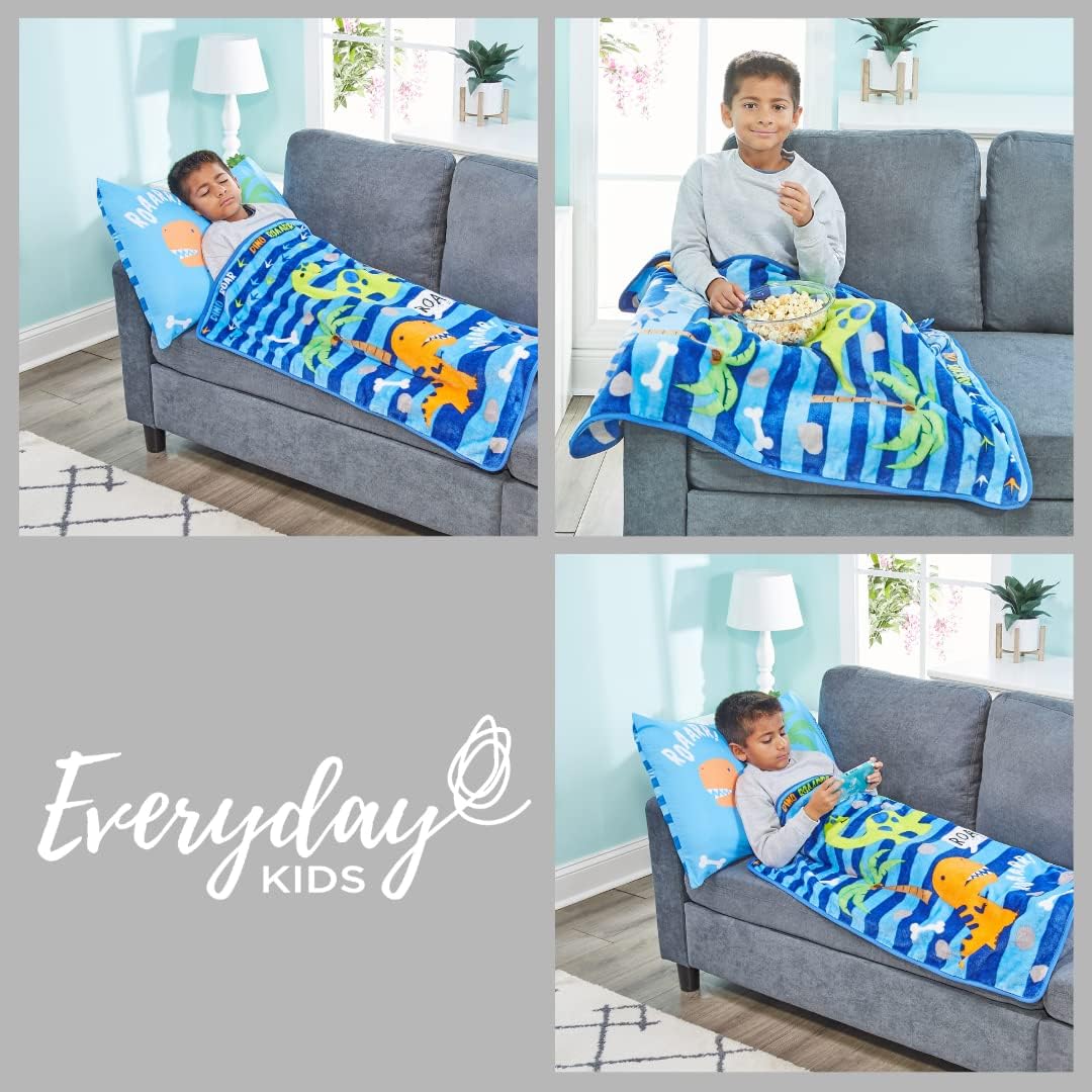 EVERYDAY KIDS Toddler Throw Blanket - 30" by 40" - Roarin Dinos - Super Soft, Plush, Warm and Comfortable