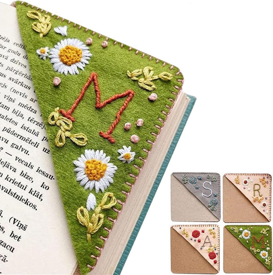 Personalized Hand Embroidered Corner Bookmark, 26 Letters Cute Flower Embroidered Corner Bookmark Embroidery Book Marker Clip for Book Lovers Bookmarks for Reading Lovers Meaningful GIF (Summer, M)