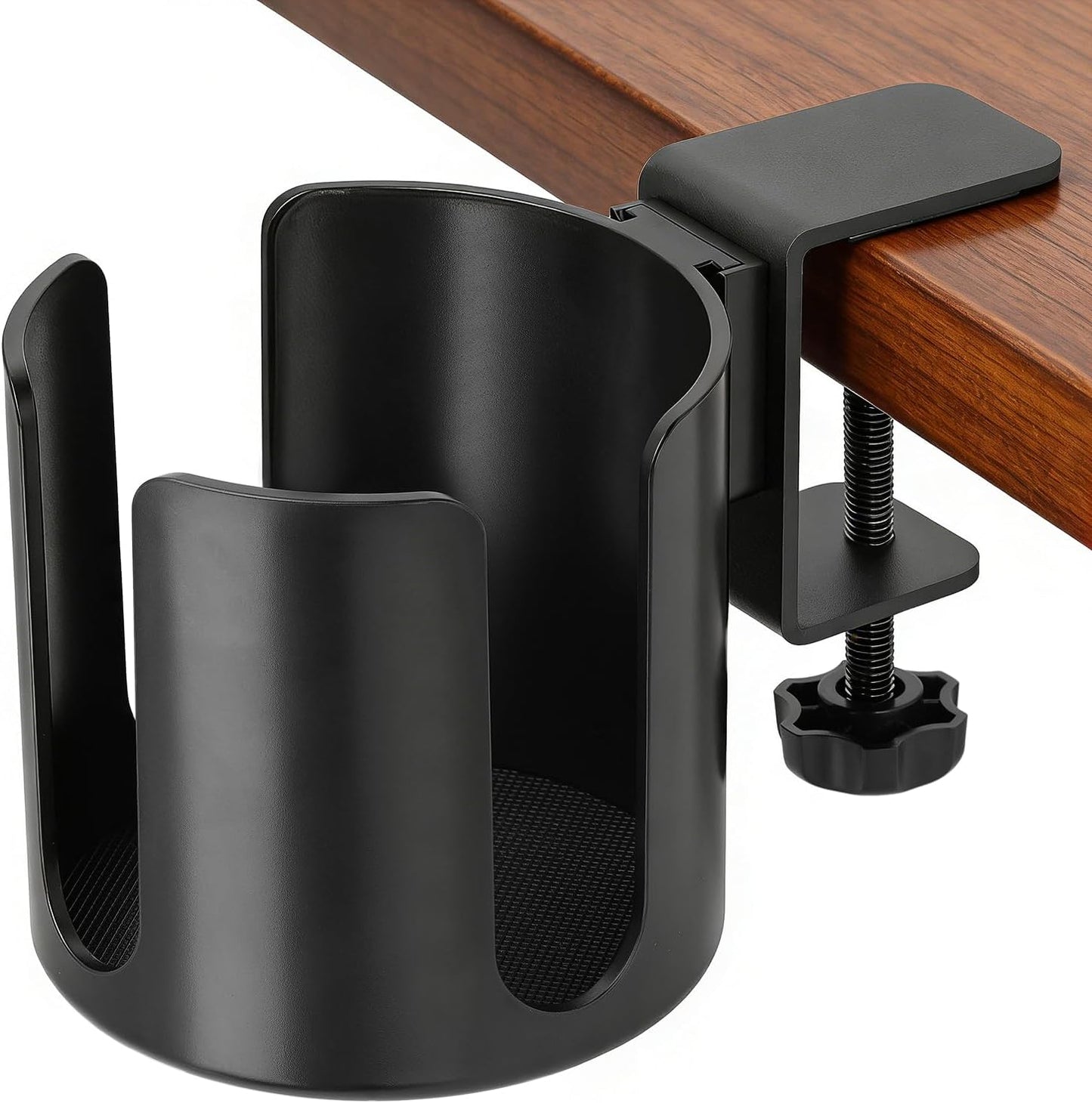 Large Desk Cup Holder Clamp, Anti-Spill Cup Holder Clip on Table or Chair Armrests, Easy to Install, Diameter 3.9 Inch, Fit Most Cups Coffee Mugs Bottles and Drinks -Black