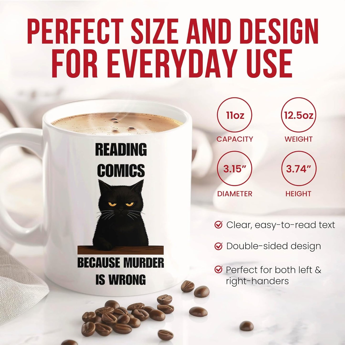 Reading Comics Because Murder Is Wrong Mug - Comic Book Lover Coffee Cup - Superhero Fan Funny Gift From - Graphic Tea Mugs - Cartoon Cups - 11 Oz Ceramic Gifts For Enthusiasts, Birthday, Him, Her