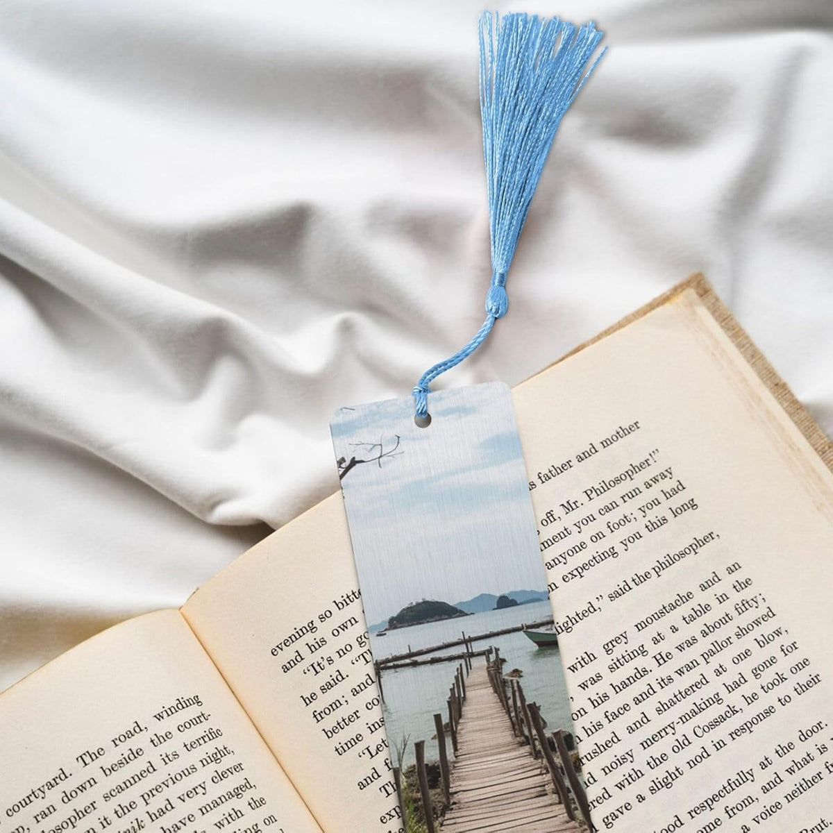 Wooden Path Bookmarks Gifts for Women Men, Wooden Bookmarks for Book Lovers, Vintage Book Marks Ornaments with Tassel, Unique Personalized Reading Page Markers Sky Blue