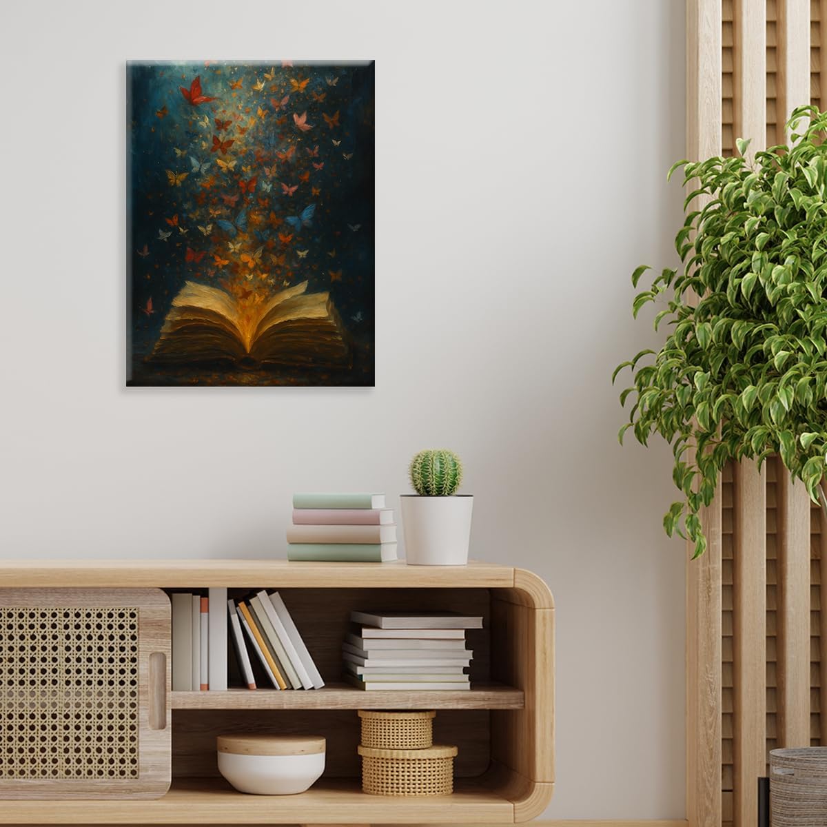 Book Wall Art, Retro Book and Butterflies Canvas Wall Decor for Library Study Bedroom Reading Room, Book Lover Gift Aesthetic Framed Canvas Artwork, 8x10 Inch