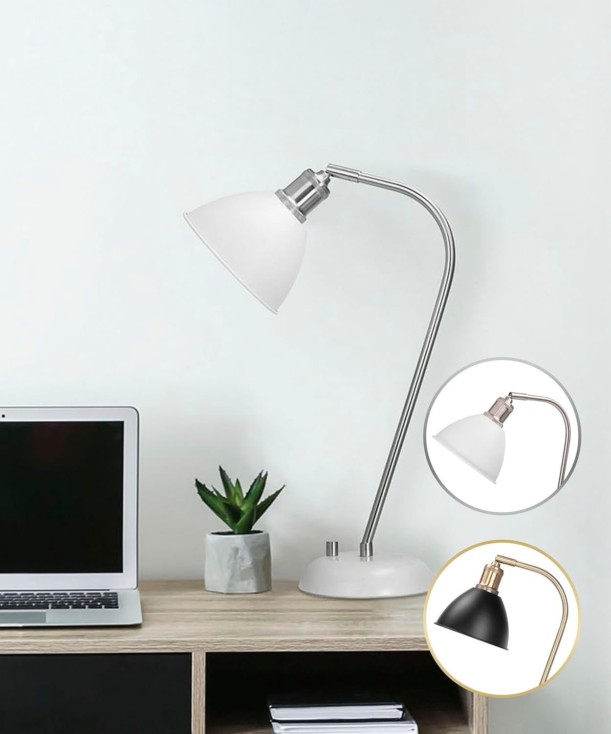 HarvestLand Halo Silver White Adjustable Desk Lamp – Reading Lamp, Pharmacy Style Metal Desk Lamp, Industrial Table Lamp with Solid Base for Bedside Table, Task Lamp Home Office, Best Gifts