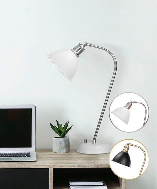 HarvestLand Halo Silver White Adjustable Desk Lamp – Reading Lamp, Pharmacy Style Metal Desk Lamp, Industrial Table Lamp with Solid Base for Bedside Table, Task Lamp Home Office, Best Gifts