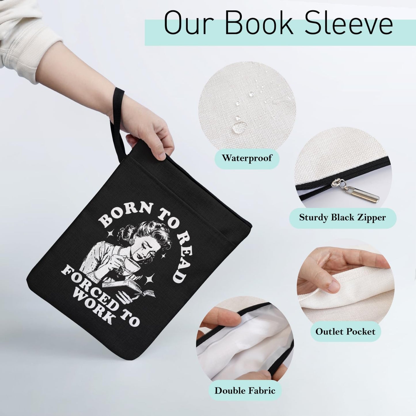 Born to Read Forced to Work Book Sleeve for Book Lovers Librarian, Modern Girl Themed Decor for Teacher Colleague Gifts, Bookish Group Club Book Cover Gifts 9x12 Inch