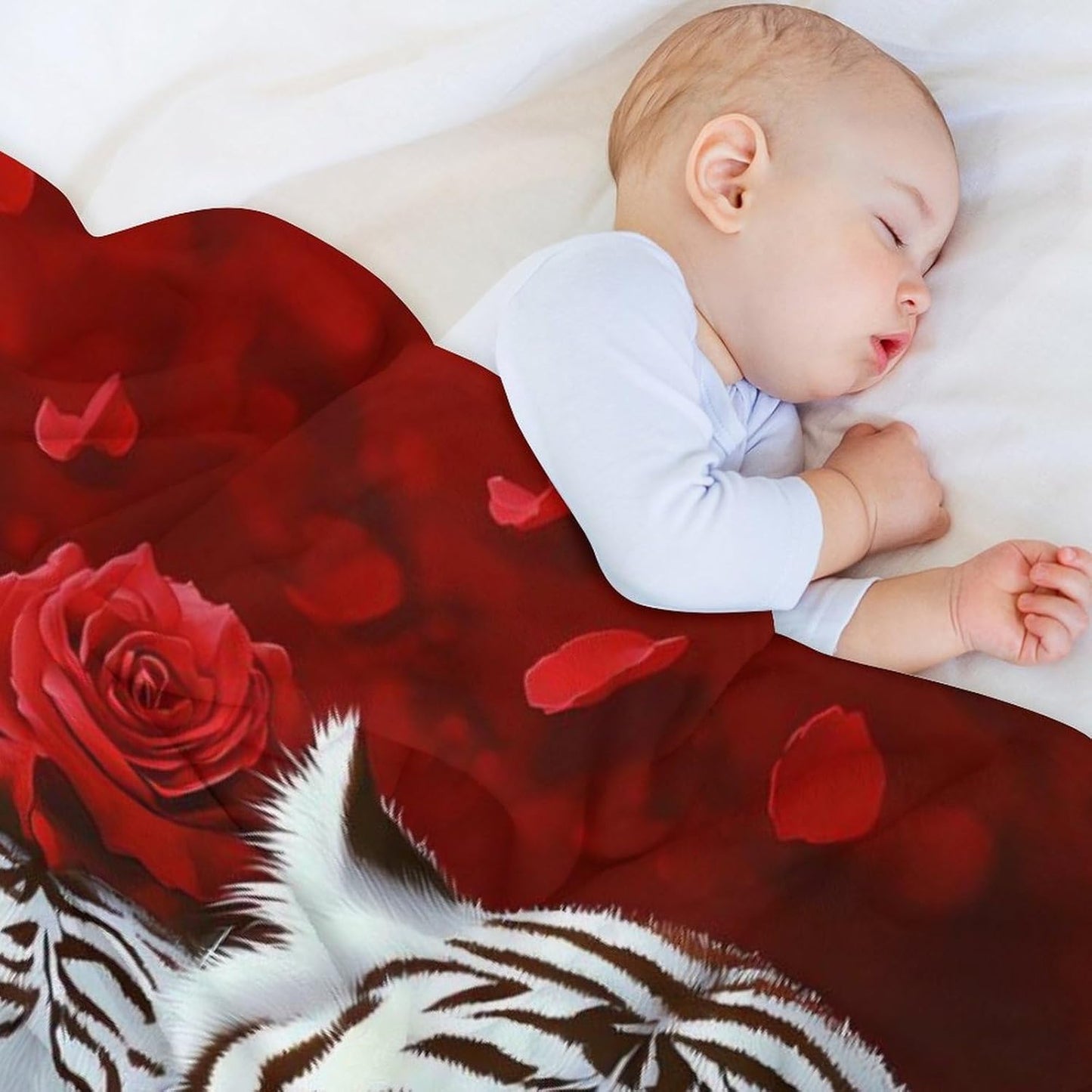 Tiger Red Rose Throw Blanket for Couch Bed Plush Cozy Fuzzy Flannel Blanket for All Season 40"x50"
