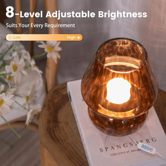 USB Plug-in Vintage Mushroom Lamp Small Bedside Table Lamp with 3 Temperature LED Bulb,Free Dimming Nights Light for Bedroom/Living Room/Entryway/Corner Decor New Home Gift (Golden Amber)