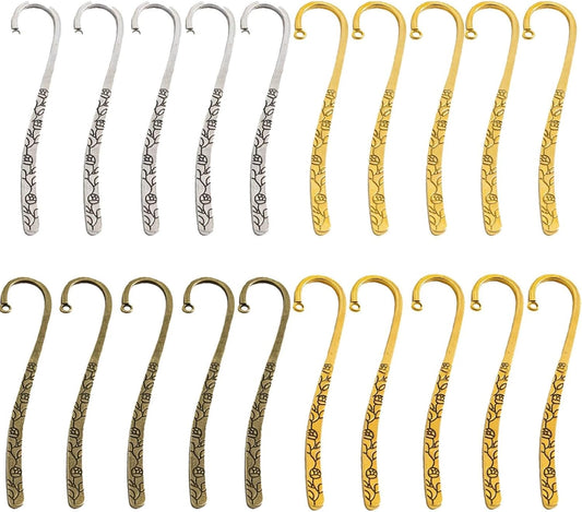 20 Pieces Multi-Color Zinc Alloy Metal Bookmarks, Premium Metal Bookmark Set for Book Lovers & Readers (114x20x2mm, Assorted Colors)