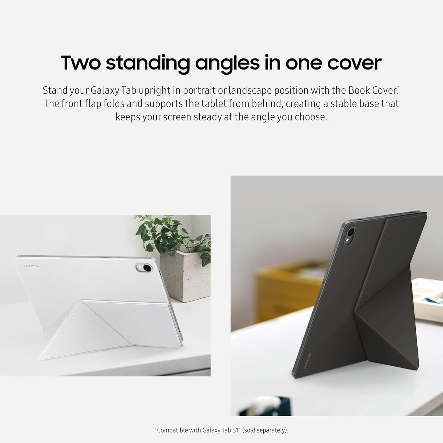 Samsung Galaxy Tab S11 Smart Book Cover Tablet Case, Minimalist Style, Slim and Sleek, Foldable Stand, US Version, White