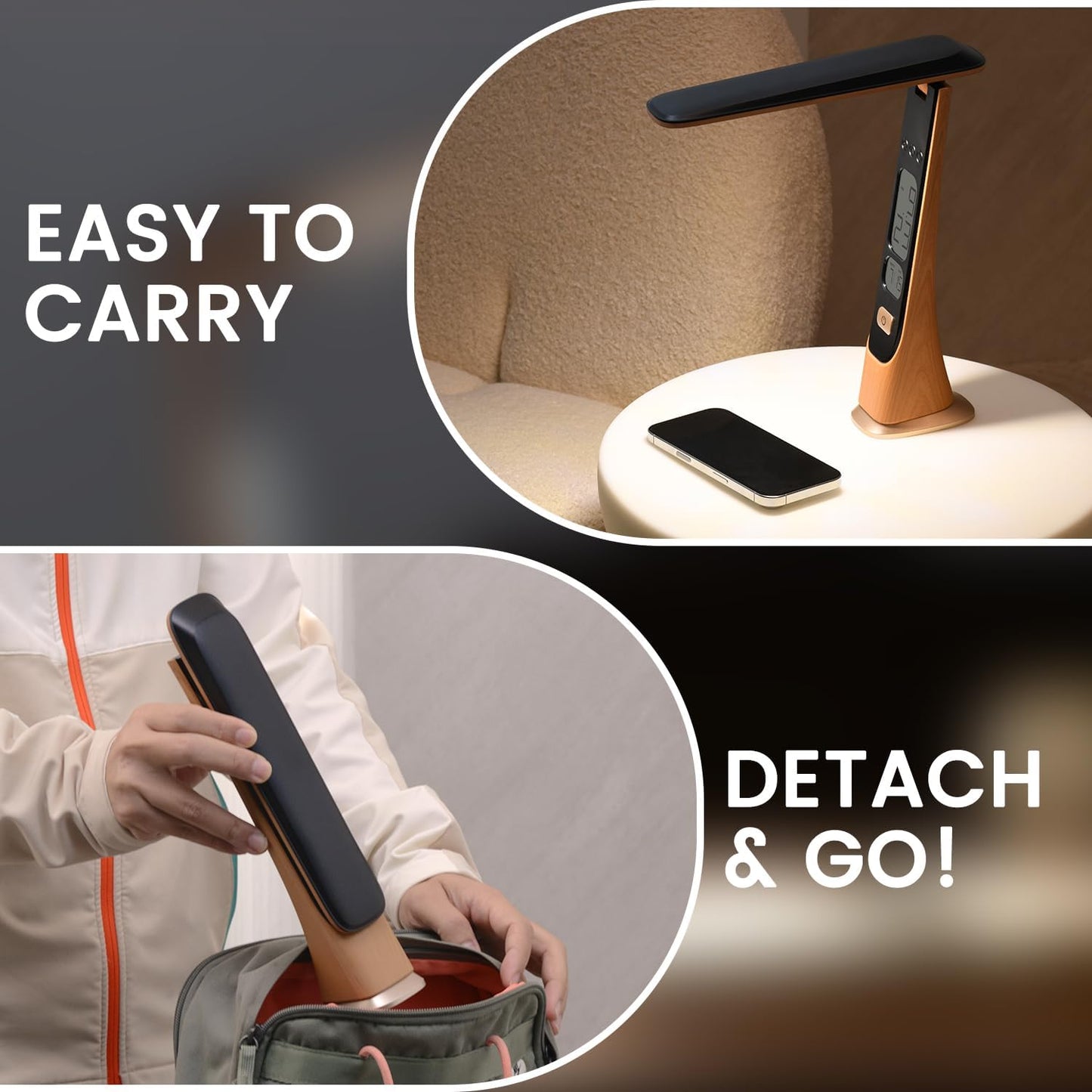 WILIT Rechargeable Lamps Cordless Table Lamp, Foldable Portable Desk Lamp - LED Battery Operated Lights with Stepless Brightness&Time Display for Office Lamp, Book Lights, College Dorm Essentials