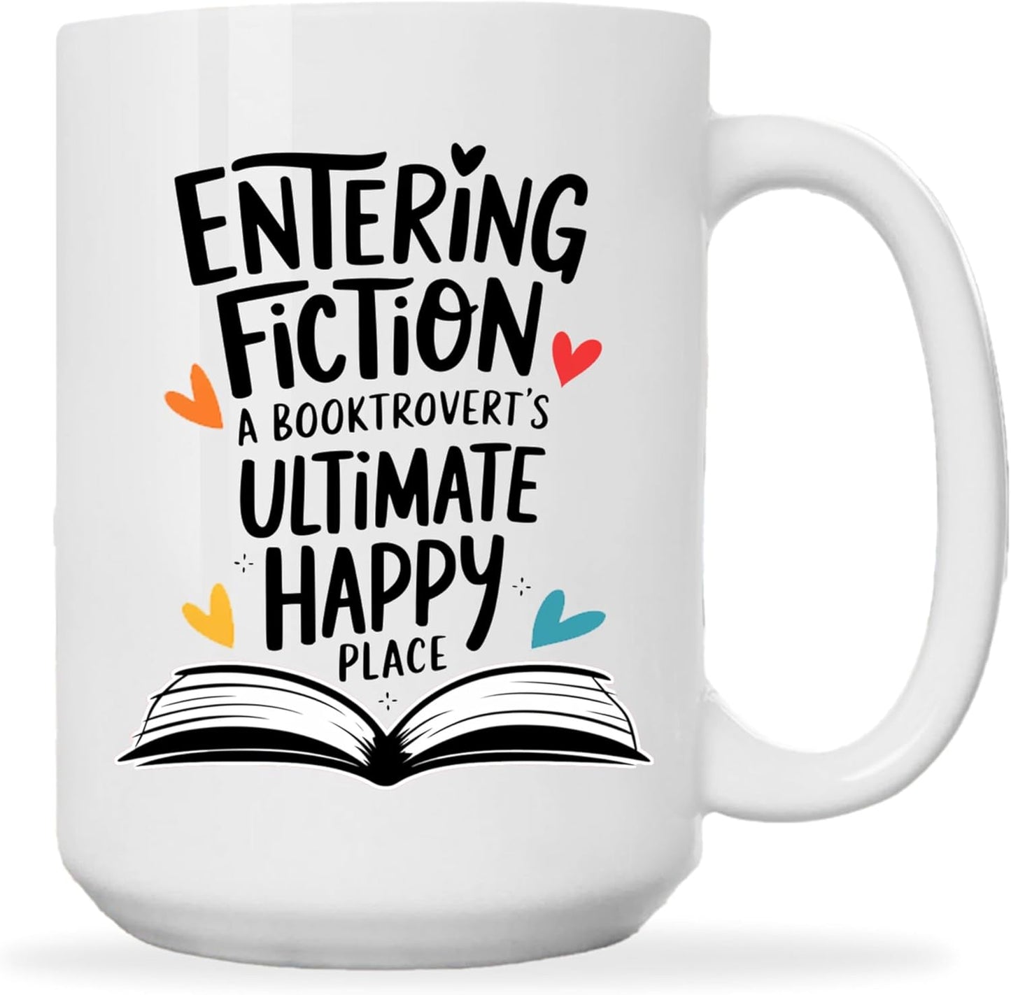 Book Lovers Coffee Mug 15oz White -Fiction Place - Gift for Book Club Bookworm Bookish Reading Nerdy Avid Readers Women