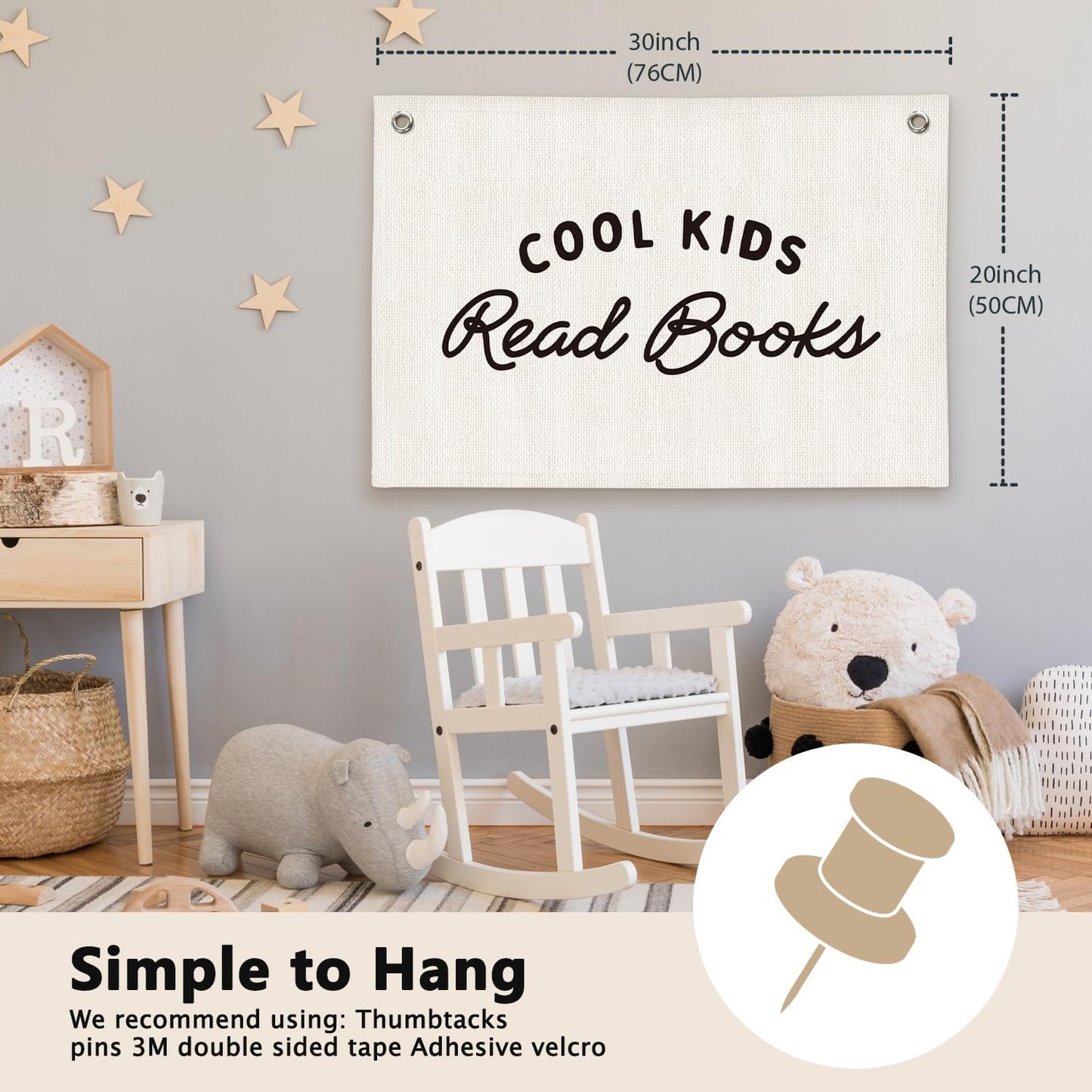 Cool Kids Read Books Reading Room Decor - Linen Banner Wall Hanging Canvas Banner Flag Decor for Kids Nursery Toddler Reading Corner Nook Classroom Library