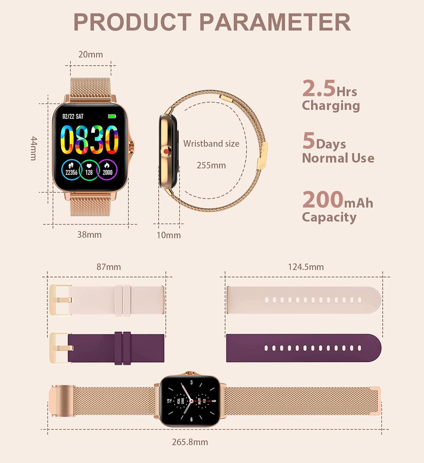 Iaret Smart Watch for Women(Call Receive/Dial), Fitness Tracker Waterproof Smartwatch for Android iOS Phones 1.7" HD Full Touch Screen Digital Watches with Heart Rate Sleep Monitor Pedometer