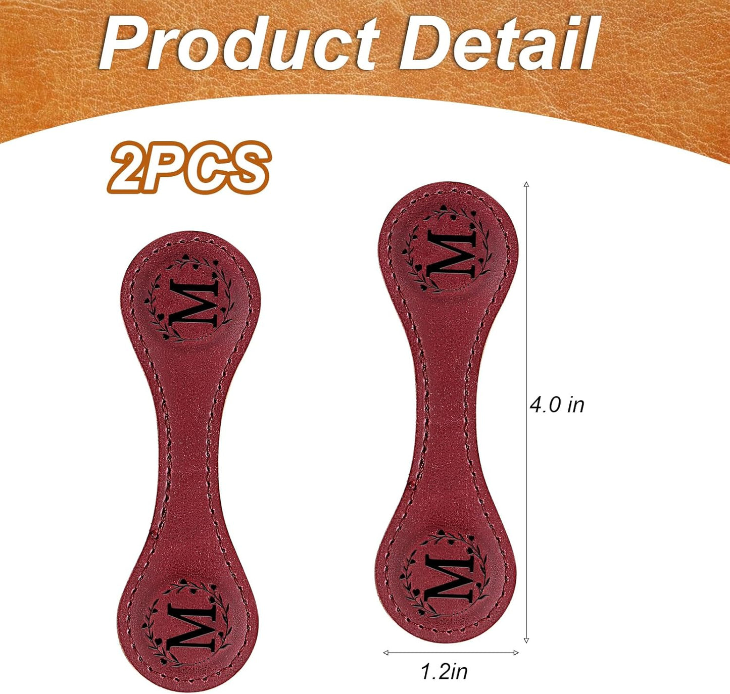 2PCS Magnetic Bookmarks, Magnetic Leather Bookmark with Initial, Double-Sided Magnetic Bookmarks for Women, Bookmark Clip Gift for Book Lover Readers Men Women Teachers Students, Book Accessories (M)