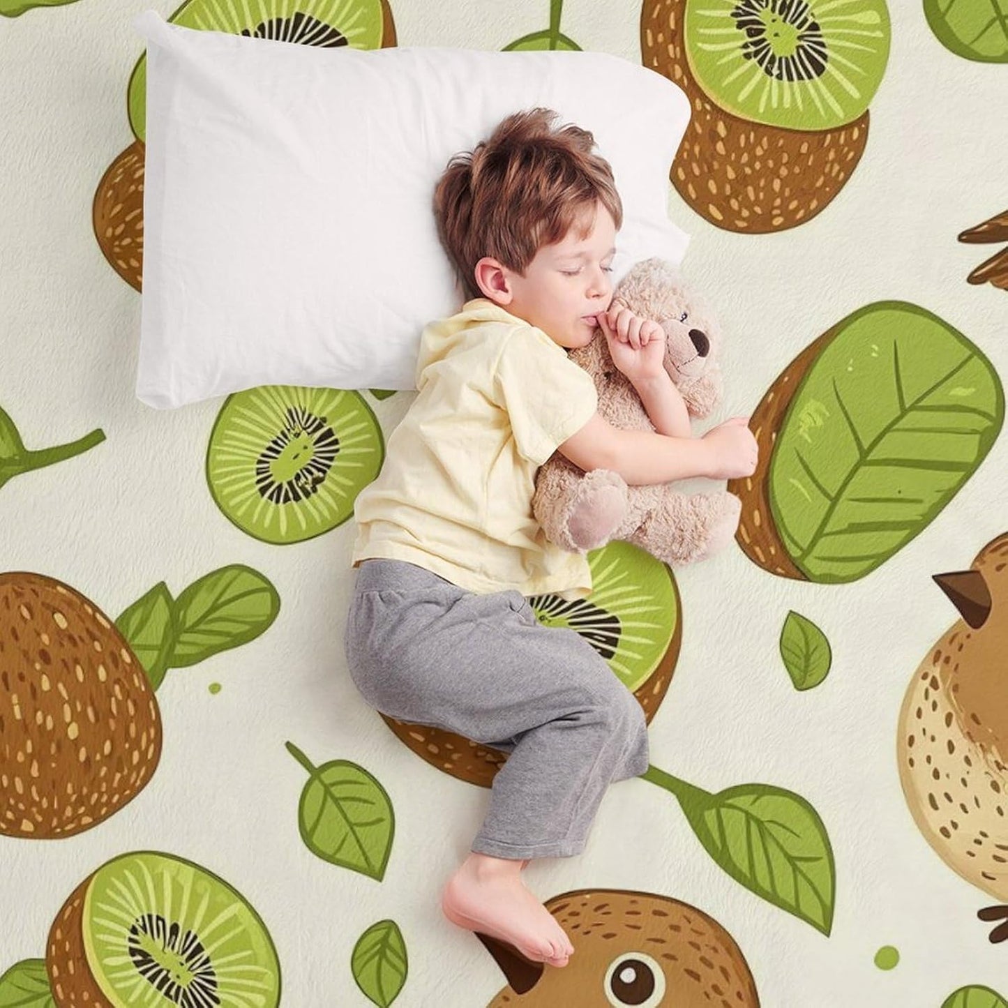 Birds and Kiwi Fruits Throw Blanket for Couch Bed Plush Cozy Fuzzy Flannel Blanket for All Season 66"x90"