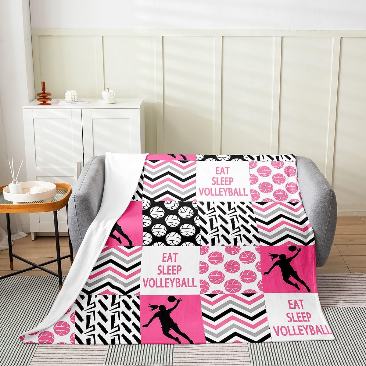 Feelyou Volleyball Fuzzy Blanket Throw 50"x60" Girls Volleyball Fuzzy Blanket Sport Game Flannel Fleece Throw Blanket Ball Pink Plush Blanket for Boys Girls Kids Adults