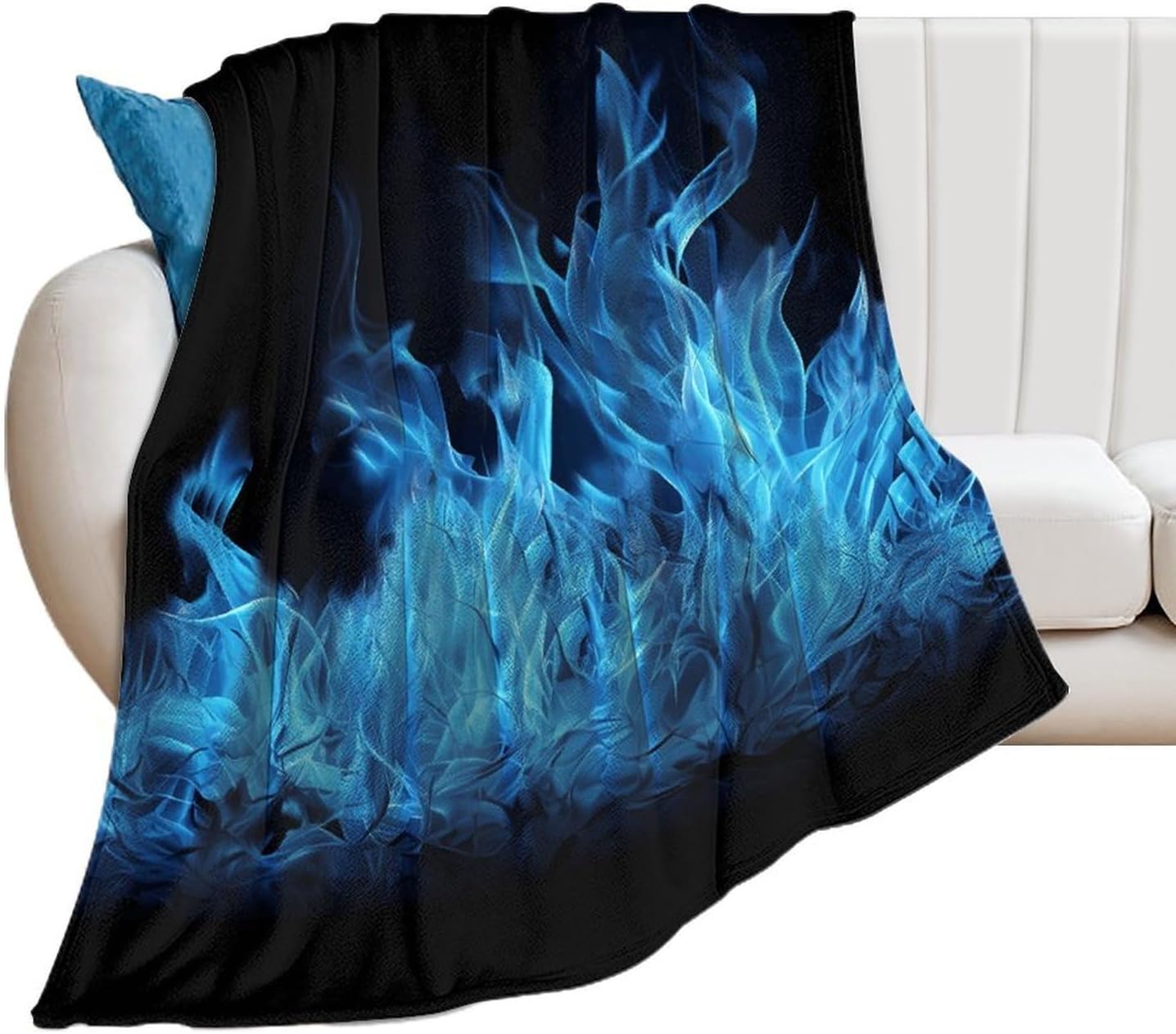 Blue Flame Blanket Chunky Fluffy Fuzzy Bed Blankets Cozy Soft Warm Winter Blankets Anti-Pilling Flannel Throw Blanket for Couch Living Room Bedroom Multiple Size