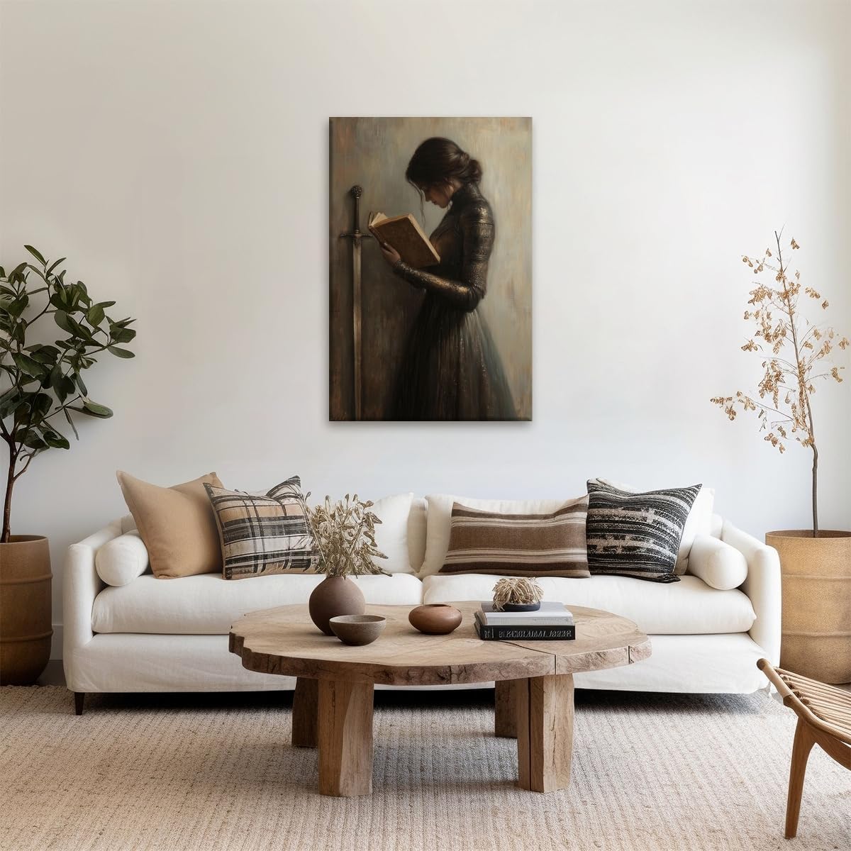 Dark Academia Wall Art Victorian Woman Knight Reading Book Print Vintage Gothic Library Canvas Art Poster Literary Gift for Book Lovers Study Room Decor Aesthetic 8x12inch Unframed