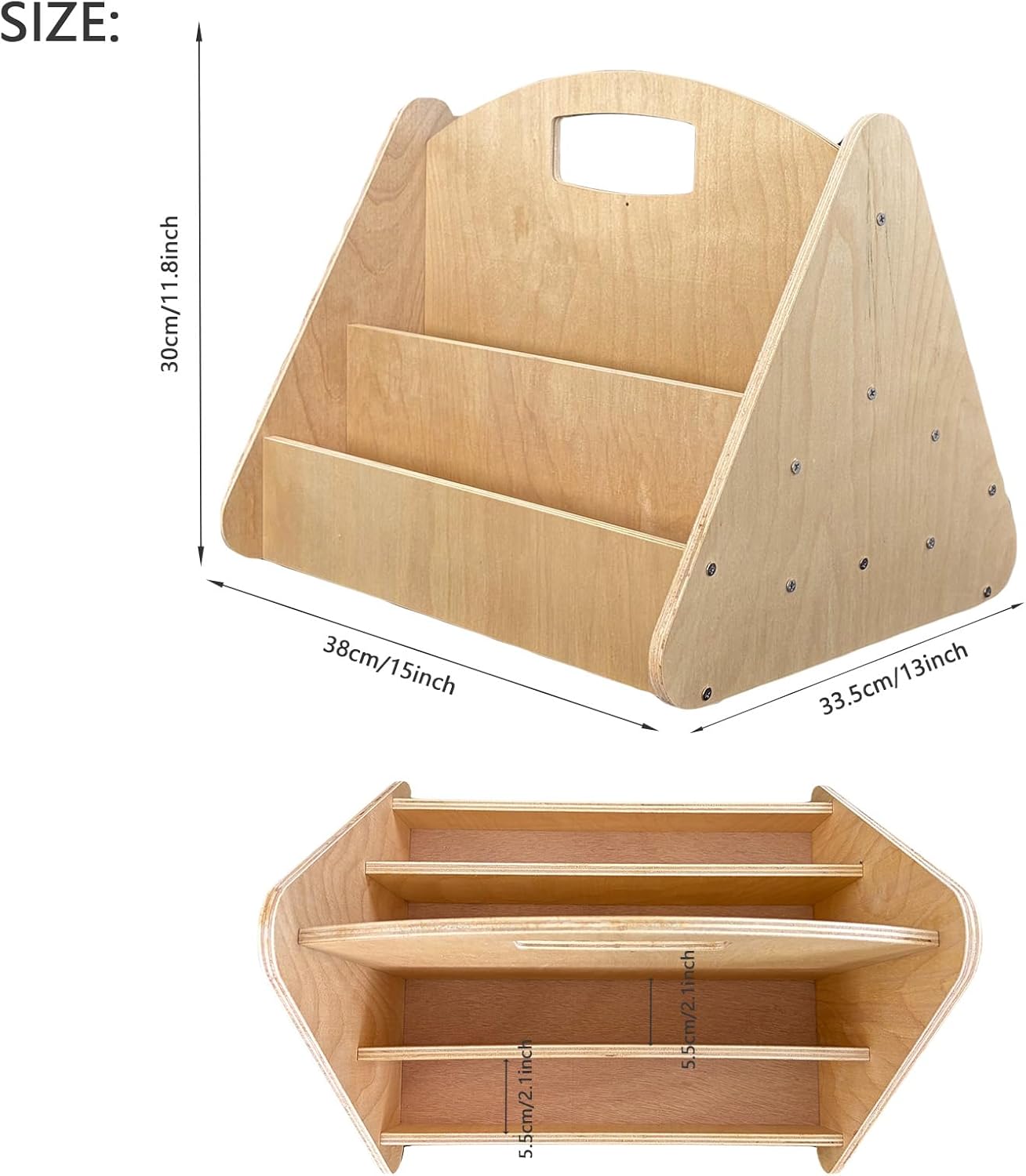 HANVOWS Wooden Bookshelf with Handle for Kids Rooms Double-Sided with 4 Tier Deep Easy Install Montessori Book Shelf for Baby's Bedroom or Playroom Decor