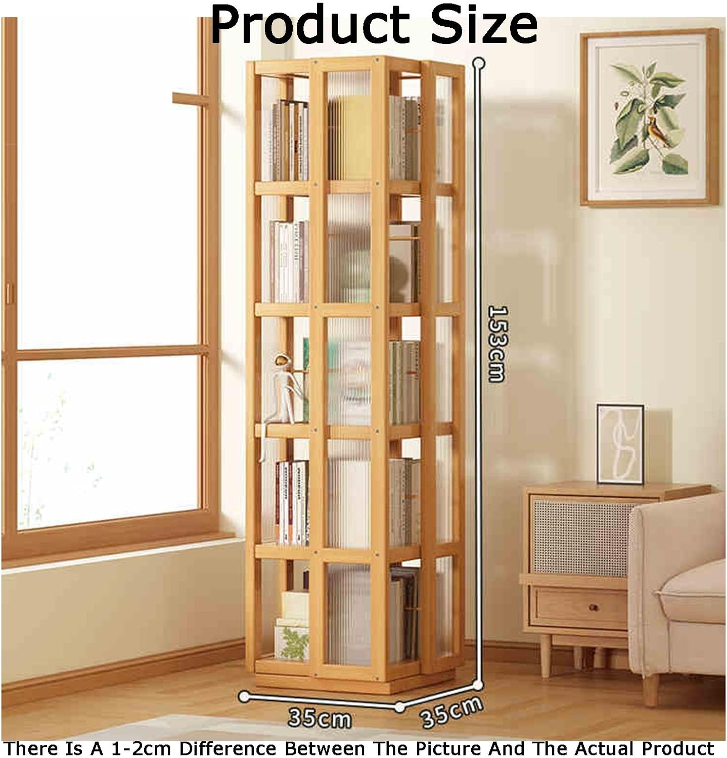 360° Rotating Bookshelf - 4/5 Tier CD Display Rack Tower, Space-Saving Storage for Bedroom, Living Room, Office & Library, Modern Design (White, 35x35x153cm)