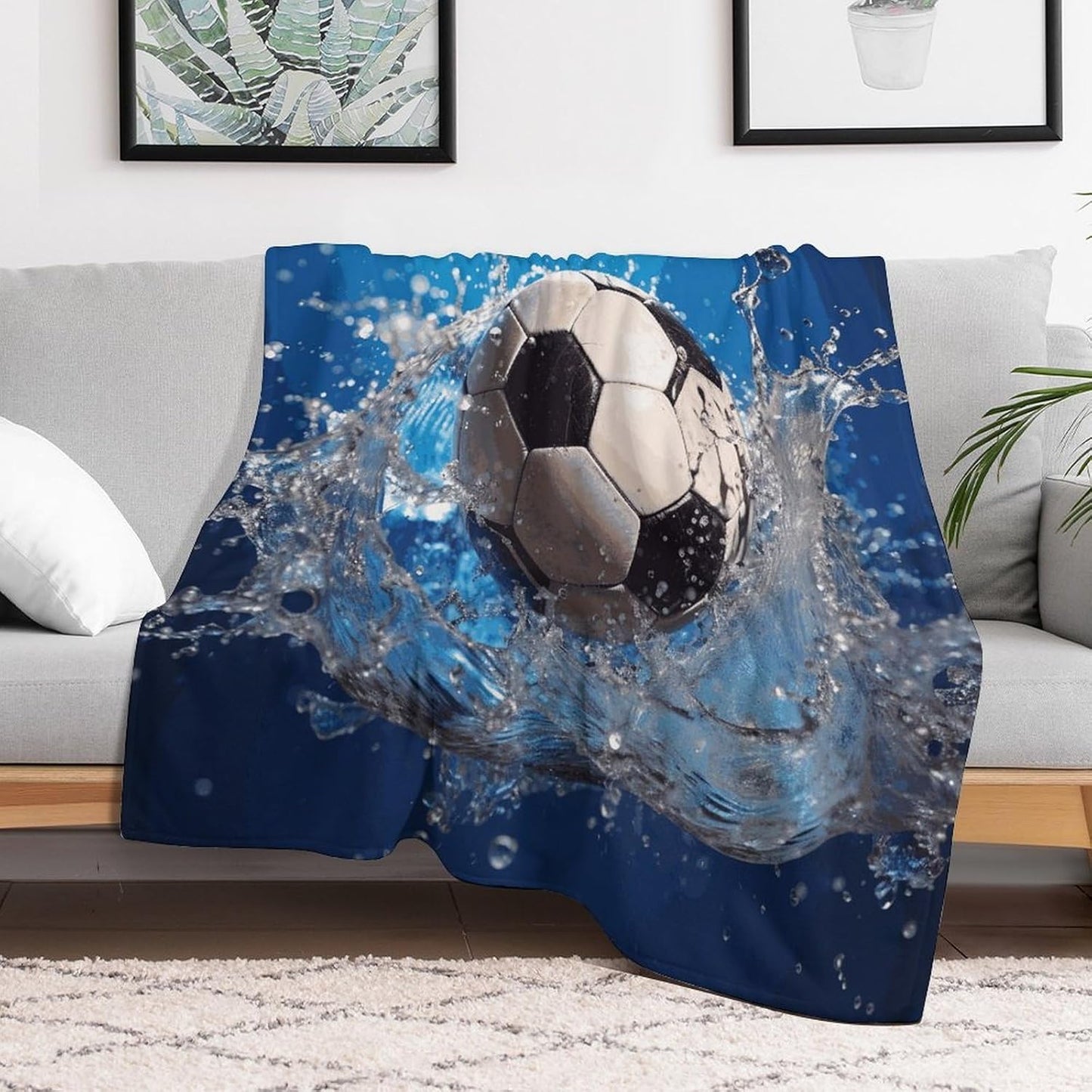 Soccer Ball Water Blanket Super Soft Lightweight Throw Blanket Cute Cozy Warm Bed Blanket Decorative Fuzzy Blanket All-Season Home Decor Gift for Sofa Couch Living Room 40"*50" （100 * 130cm）