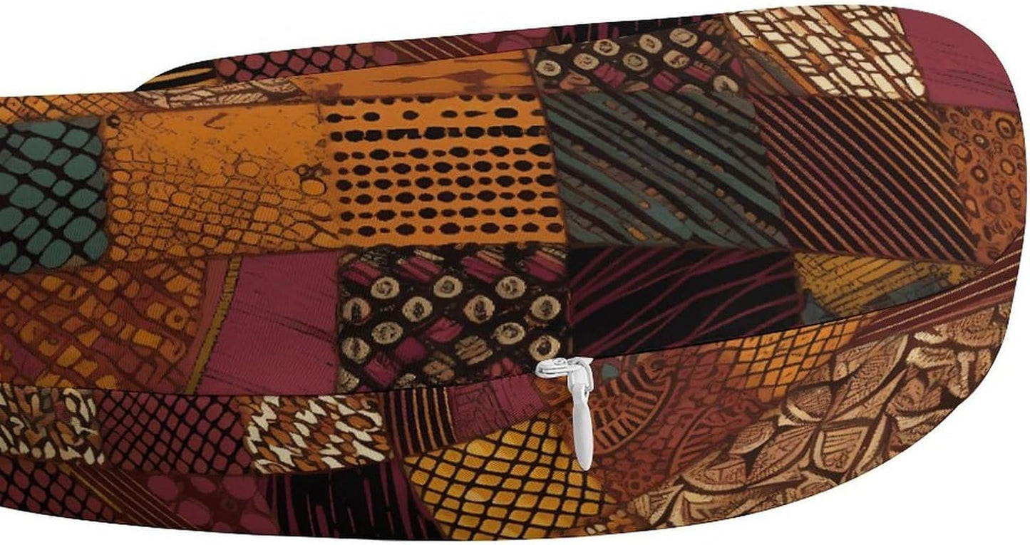 African Style Patchwork Neck Pillow Memory Foam U Shaped Pillows Portable Pillows for Shoulder Travel Head Support Pillow with Concealed Zipper for Airplane Car Home Office