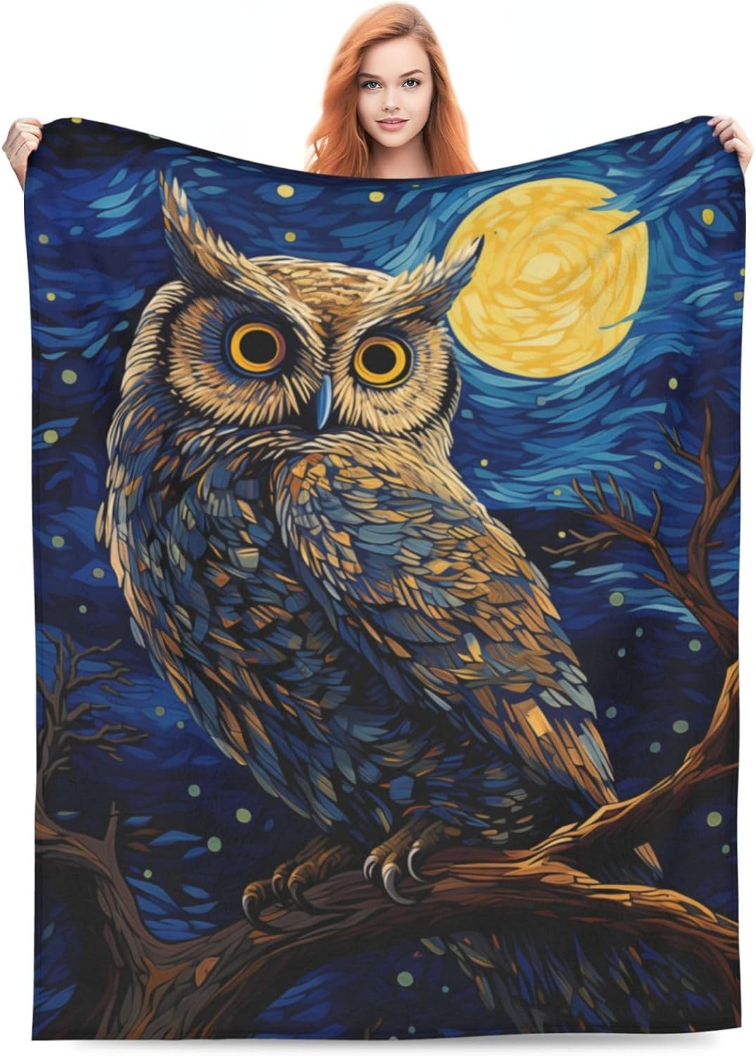 Owl Blanket for Adults Kids Gifts for Owl Lovers Blue Starry Sky Painting Flannel Throw Blankets Soft Comfy Lightweight for Home Decor Couch Bed Sofa 60x50 Inches