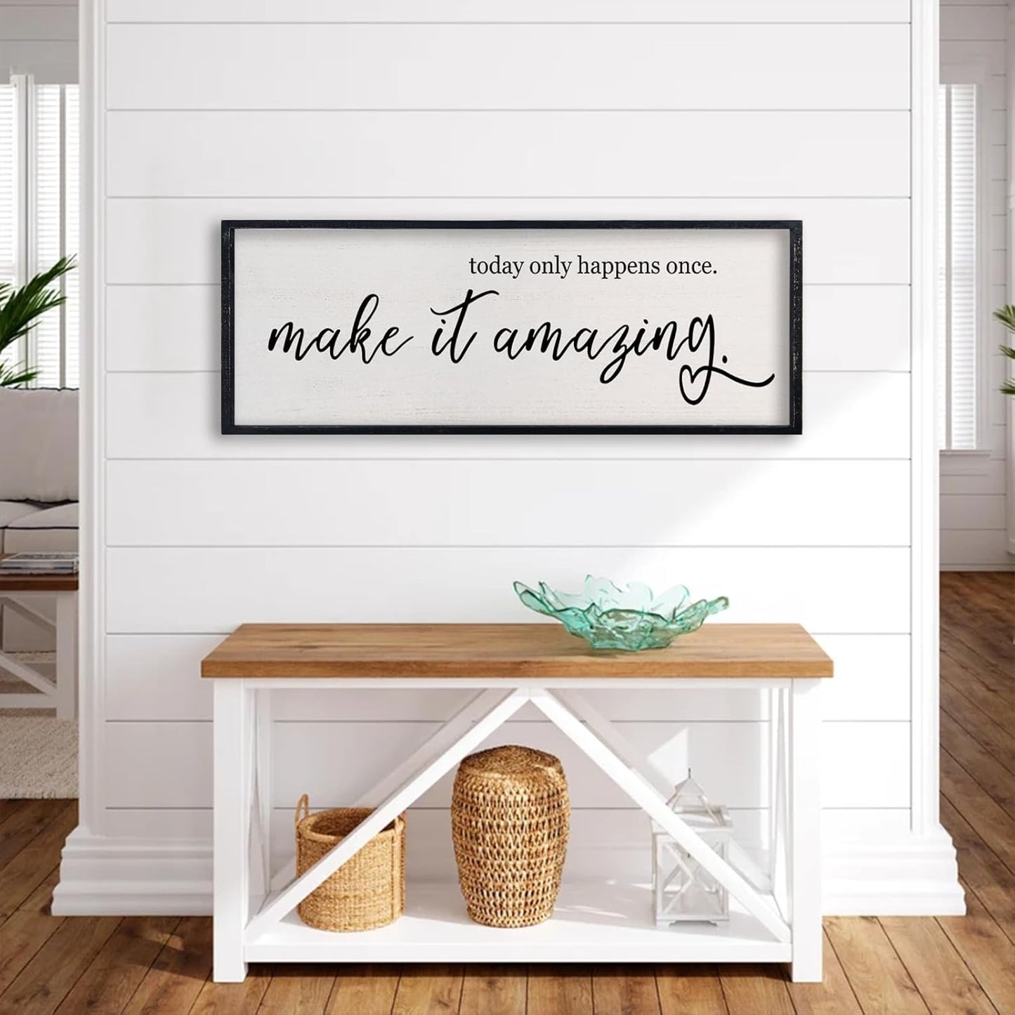 comurdyo Today Only Happens Once Make It Amazing Wall Art Decor 32x12 Inch Inspirational Motivational Quote Wall Sign (Black)