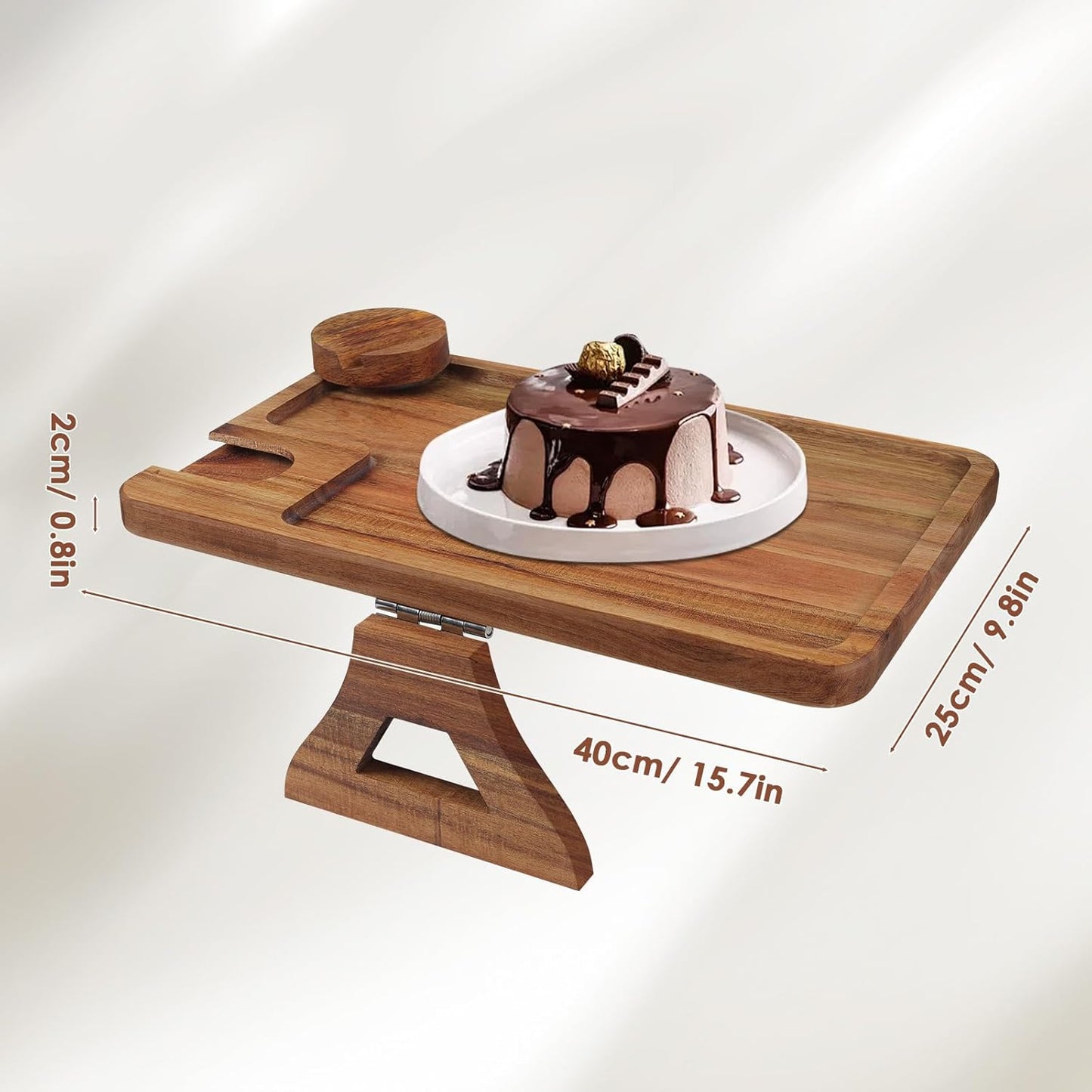 Comfoyar Couch Arm Tray, Acacia Wood Sofa Clip-On Couch Desk Tray with Wine Glass Holder, Foldable Armchair Table with Phone Holder, Food Desk for Drinks Snacks Eating Remote Control