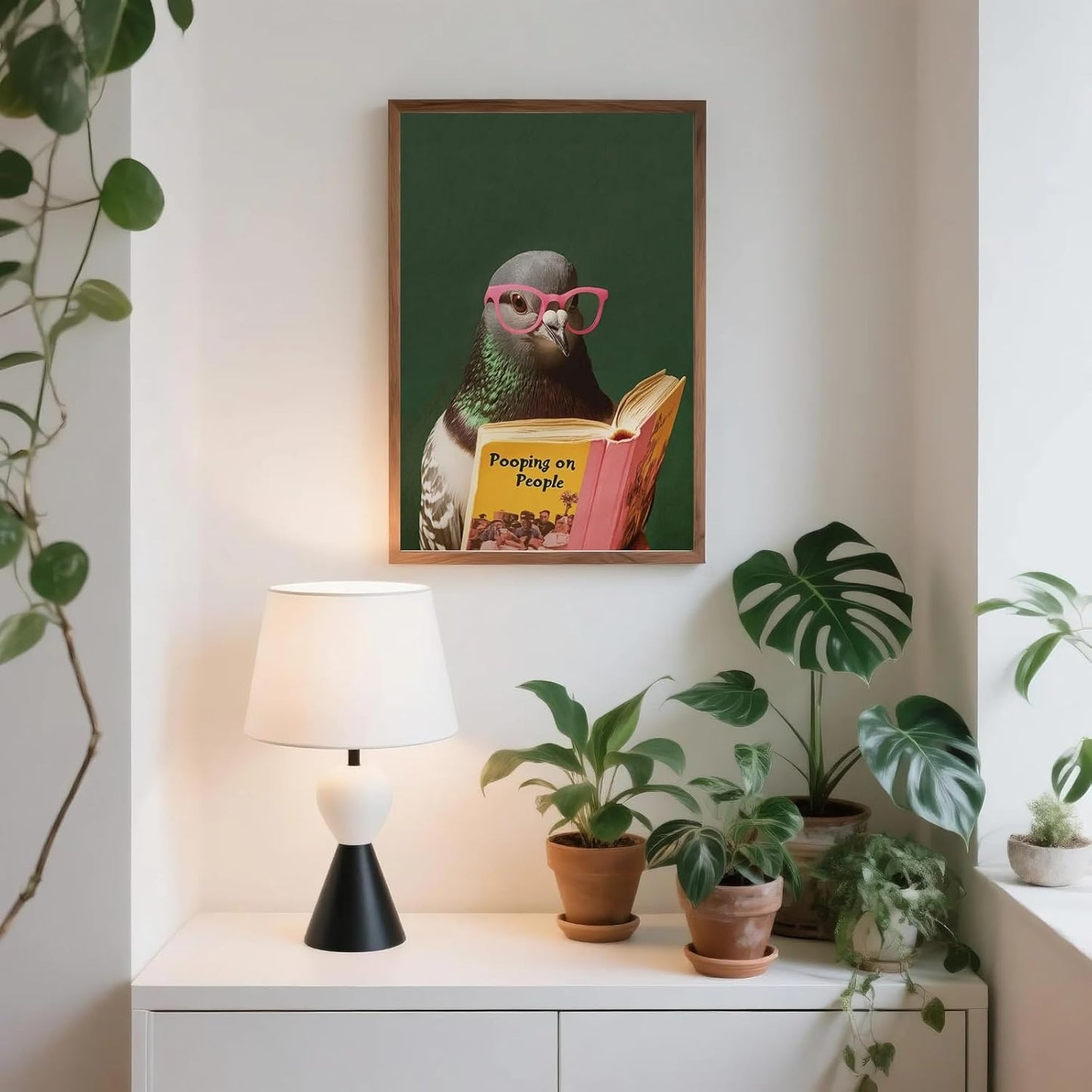Funny Wall Art Animal Wall Art Bathroom Painting Prints Fun Bath Poster Funny Pigeon Reading Book 16x24inch Unframed Decor for Bathroom Toilet Living Room Bedroom Office