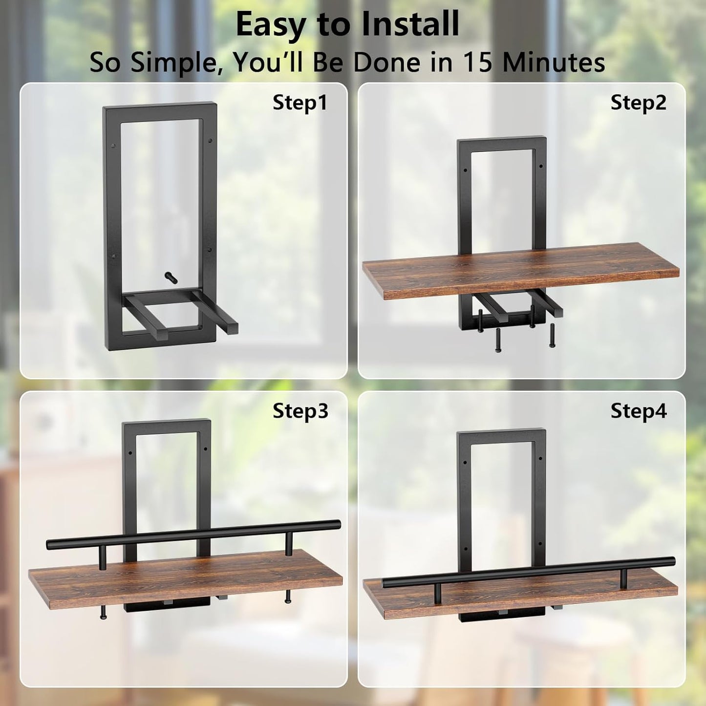Floating Shelves for Wall to Hold Plants and Small Decor, 15.8 Inch Wall Mounted Shelves Set of 3, Easy to Mount Book Shelf for Bedroom, Living Room, Bathroom, Kitchen, Rustic Brown