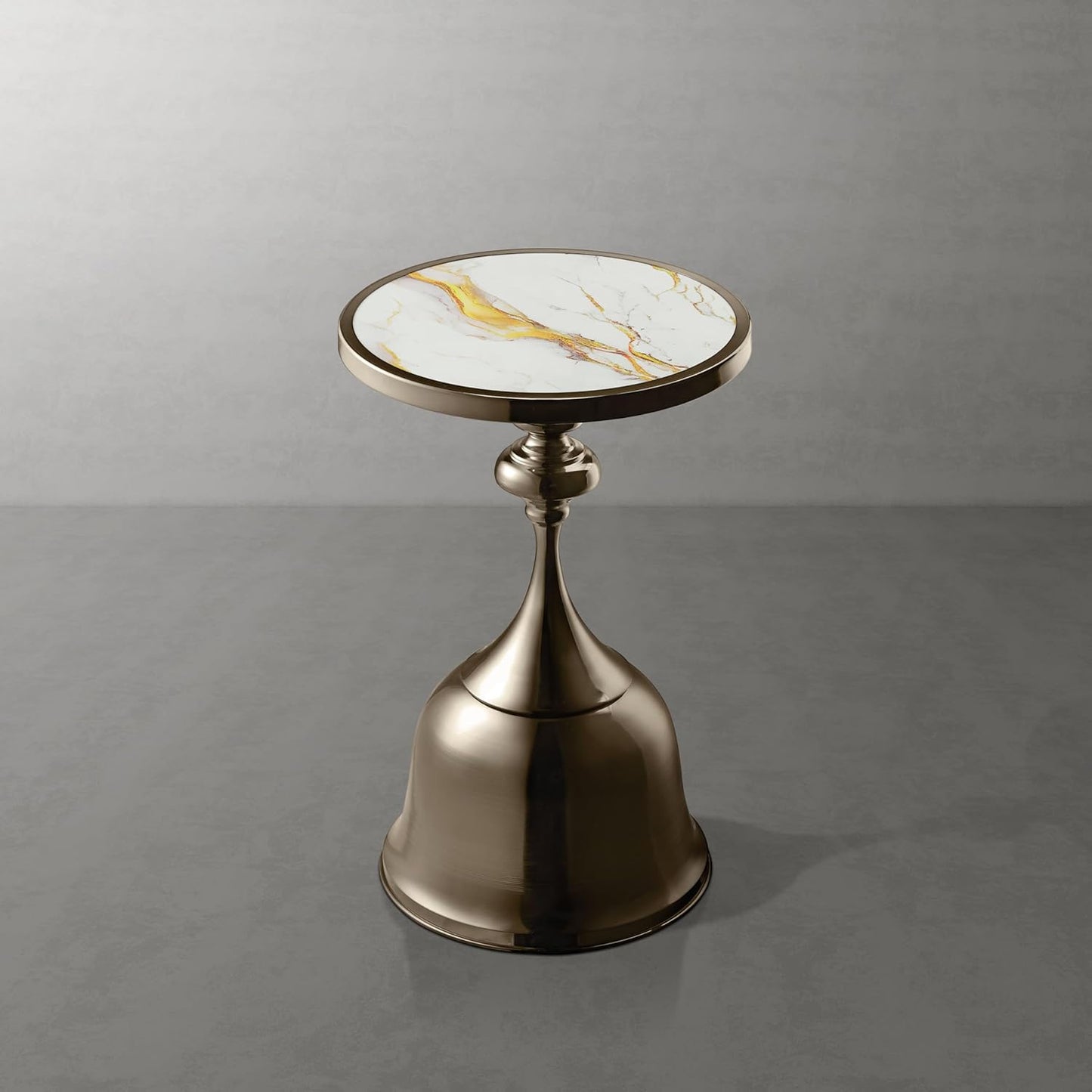 Homes: Inside + Out Halric Modern 24" Tall Round End Table with Decorated Tabletop and Iron Metal Base, Accent Furniture, Elegant Pedestal Stand for Living Room, Home Office, Antique Brass
