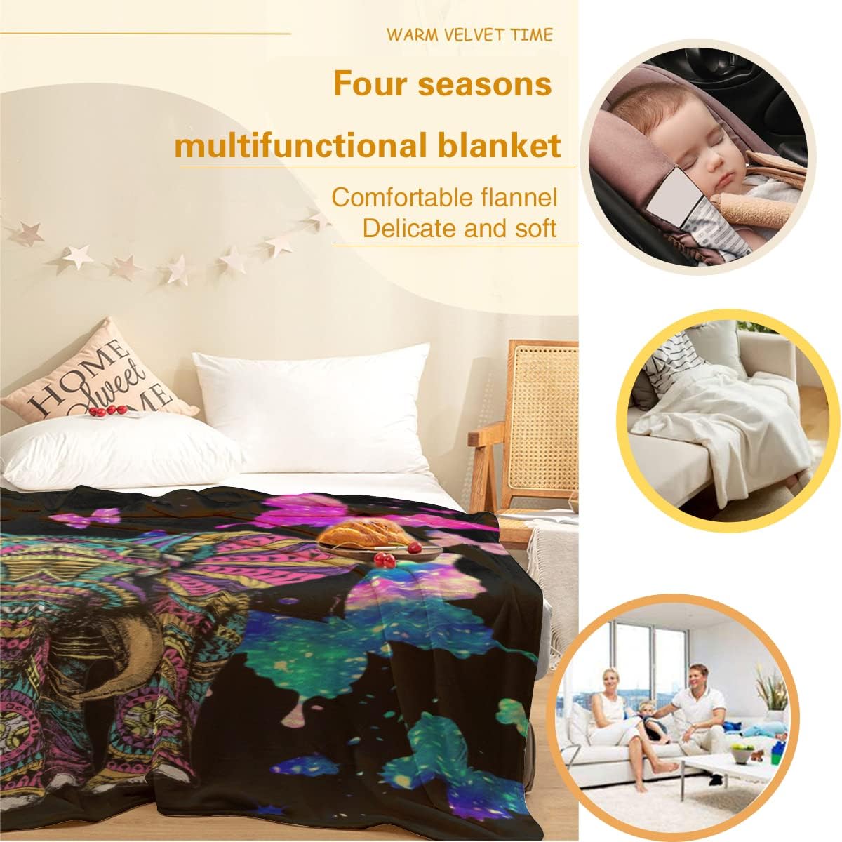 Elephant Throw Blanket Fuzzy, Elephant Gifts for Women Men Girls Boys Kids, Soft Cozy Fleece Blanket Warm Flannel Throws for Couch Sofa Bed Living Room