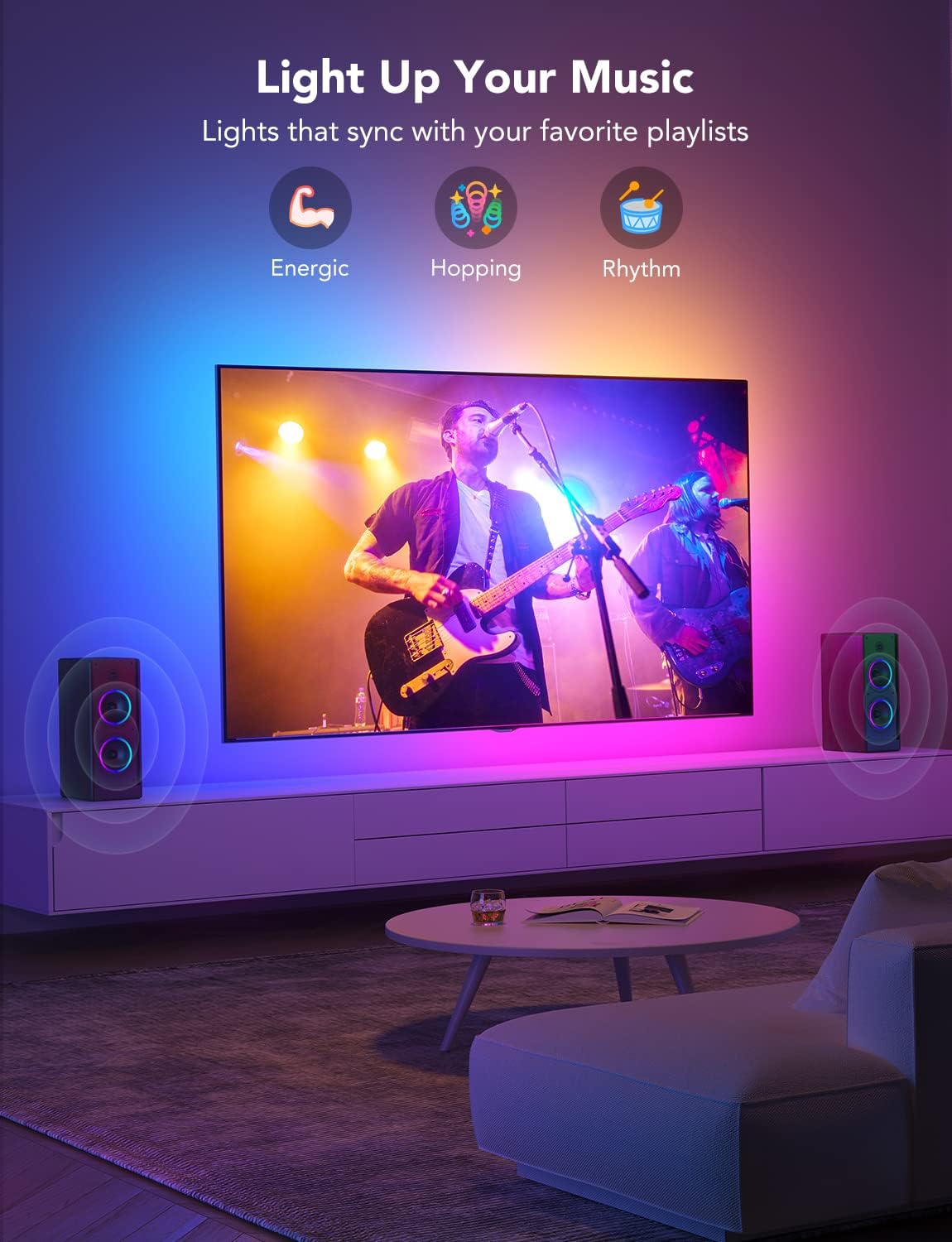 Govee TV LED Backlight, RGBIC Smart LED Strip Lights for 55-65 Inch TVs, Bluetooth and Wi-Fi APP Control, Works with Alexa & Google Assistant, Music Sync, 99+ Scene Modes, Adapter